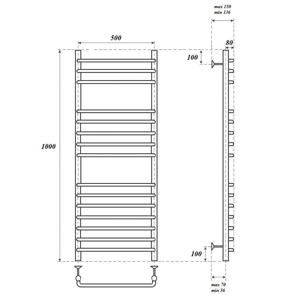 Полотенцесушитель водяной Point Нептун Премиум PN09150S 50x100