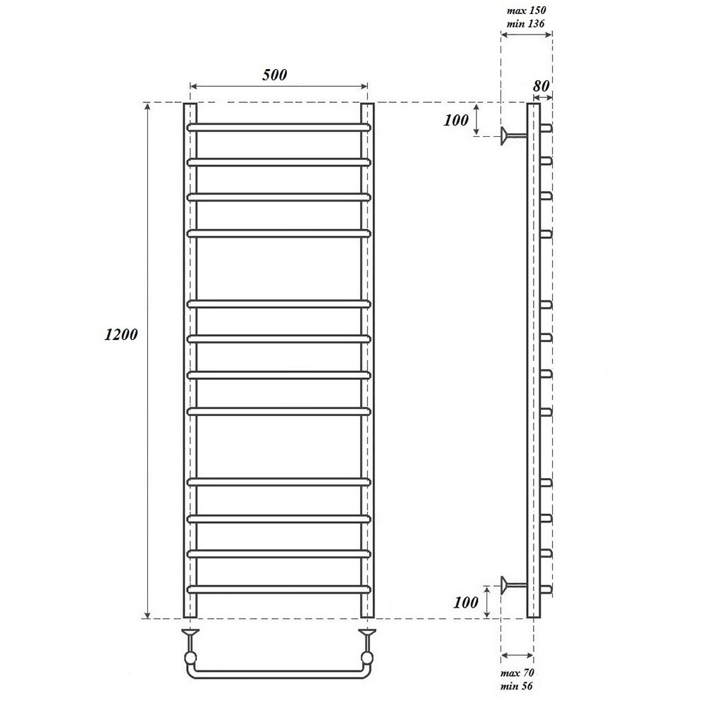 Полотенцесушитель электрический Point Нептун PN09152E 50x120