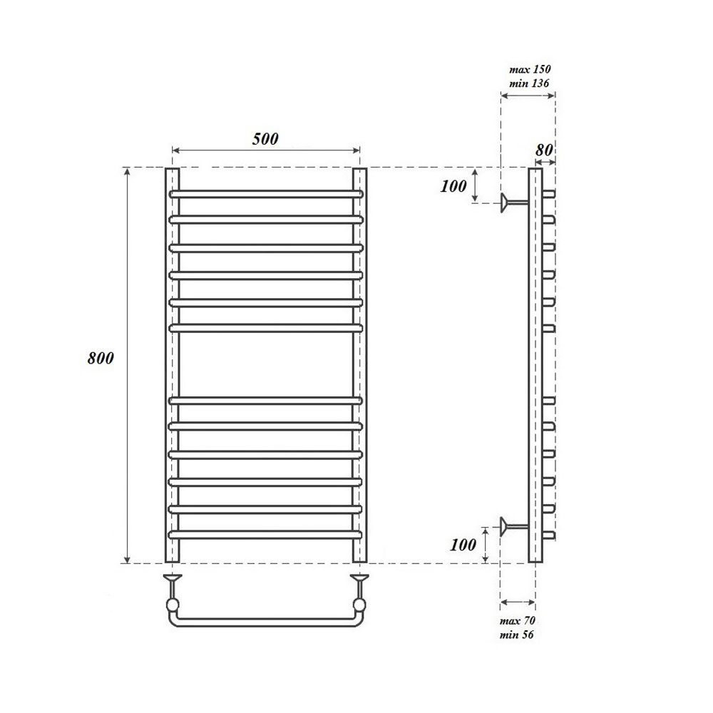 Полотенцесушитель электрический Point Нептун Премиум PN09158SE 50x80