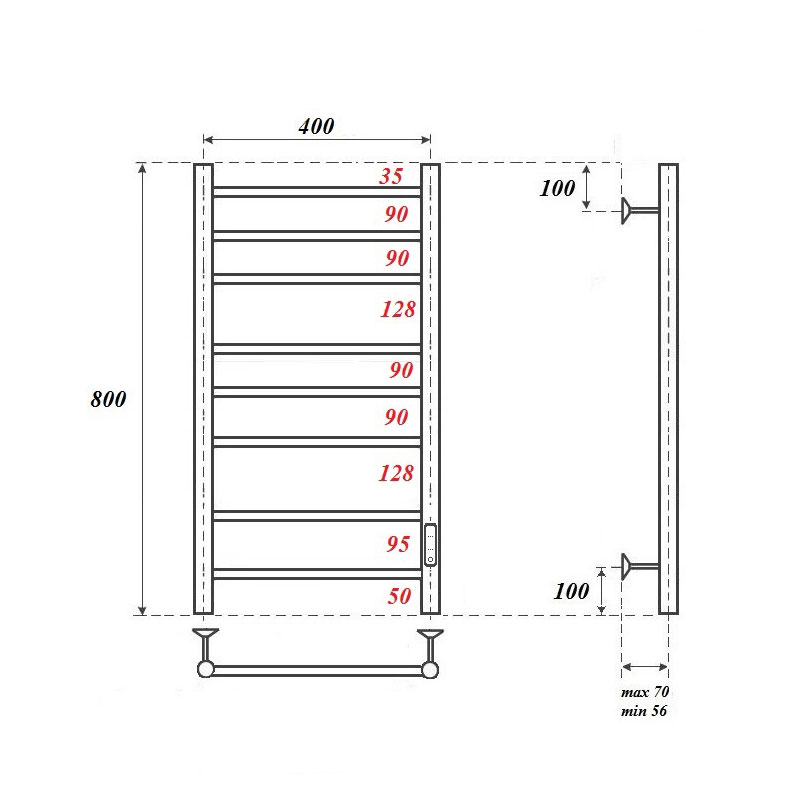 Полотенцесушитель электрический Point Аврора PN10848B 40х80, черный