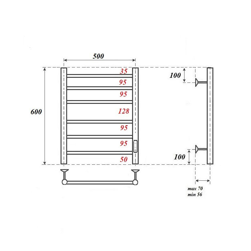 Полотенцесушитель электрический Point Аврора PN10856B 50х60, черный