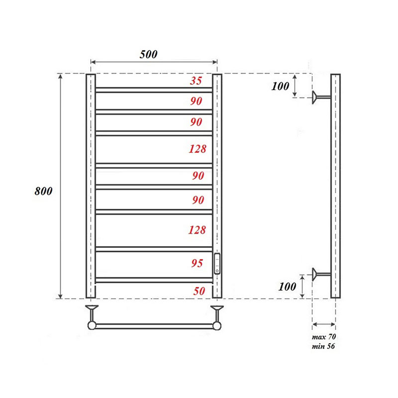 Полотенцесушитель электрический Point Аврора PN10858B 50х80, черный