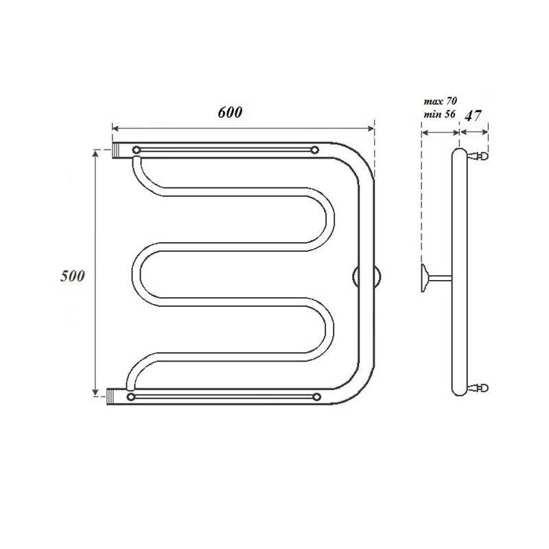 Полотенцесушитель водяной Point Фокстрот PN25556P 50x60, с полотенцедержателем