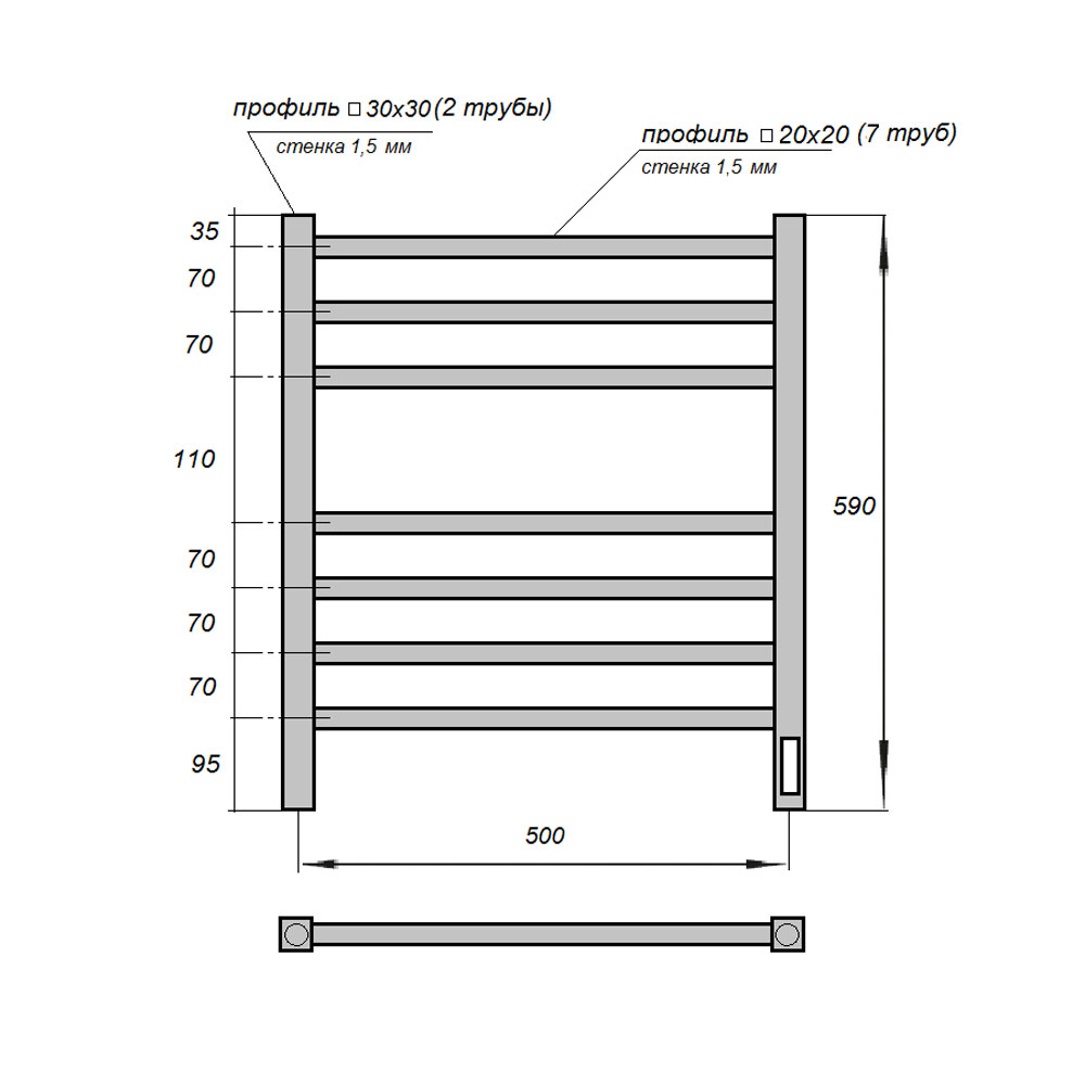 Полотенцесушитель электрический Point Вега PN71856B 50х60, черный