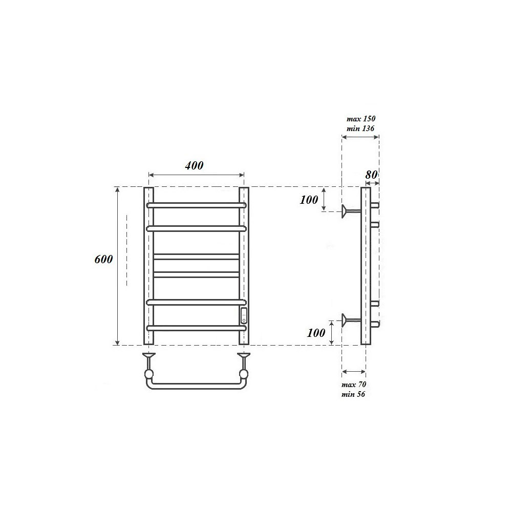 Полотенцесушитель электрический Point Сатурн PN90846B 40x60, черный