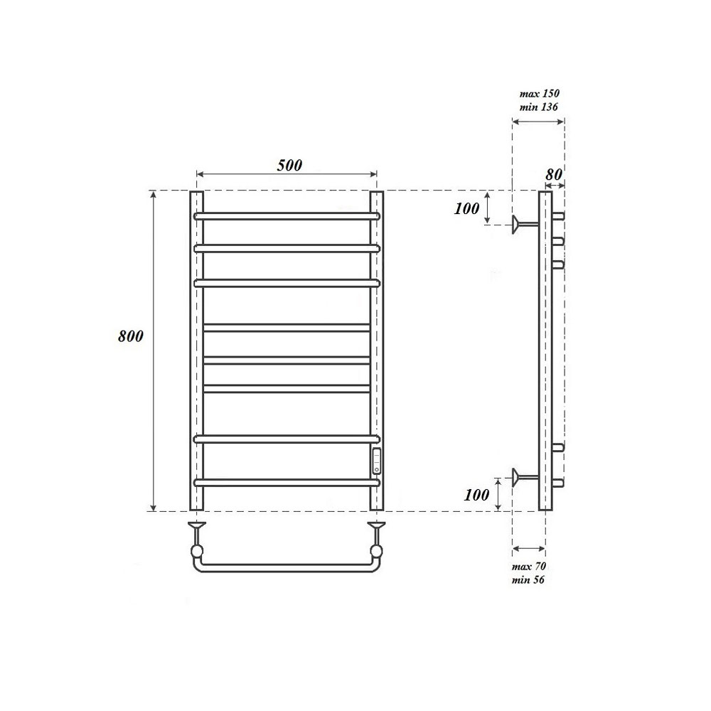 Полотенцесушитель электрический Point Сатурн PN90858B 50х80, черный