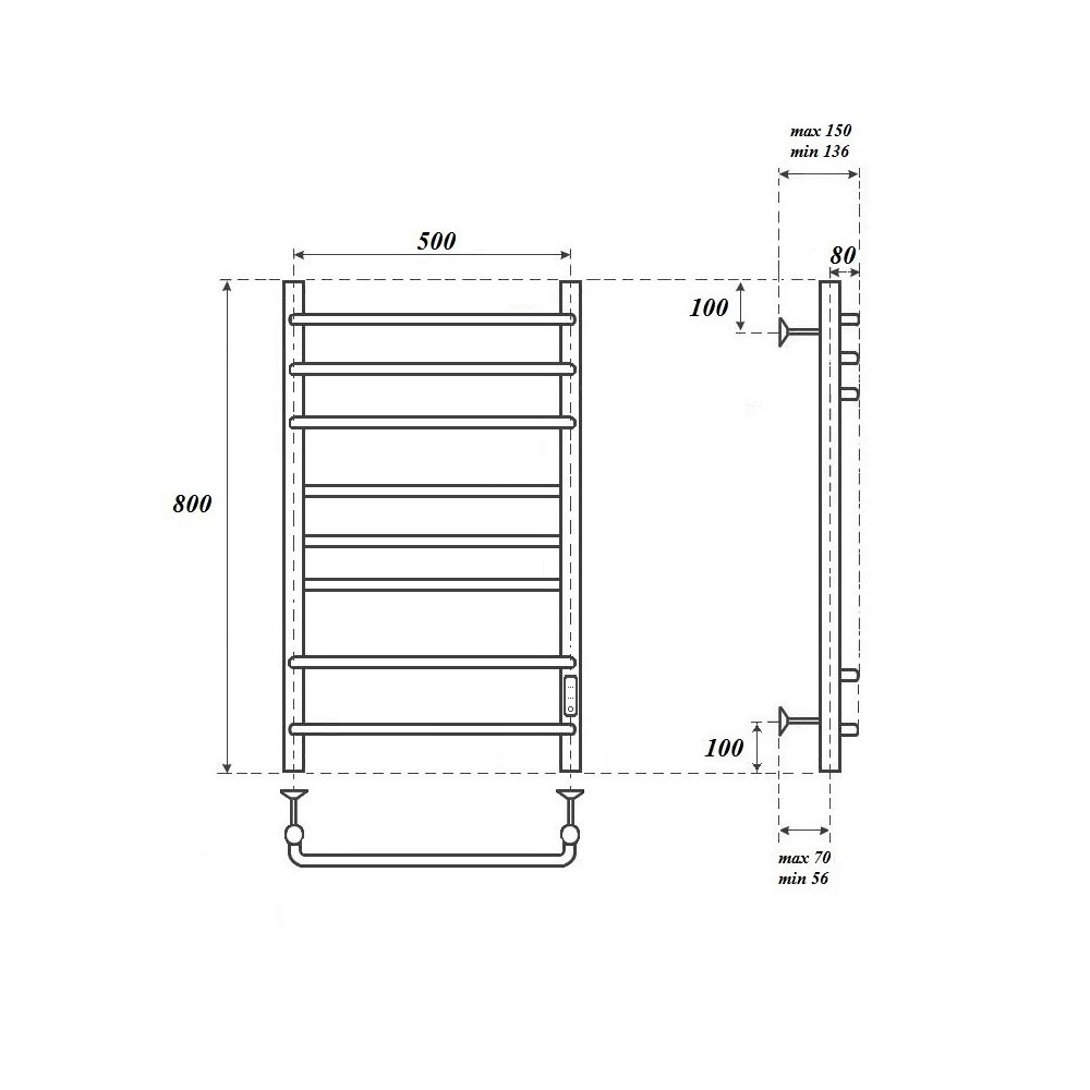 Полотенцесушитель электрический Point Сатурн PN90858 50х80, хром