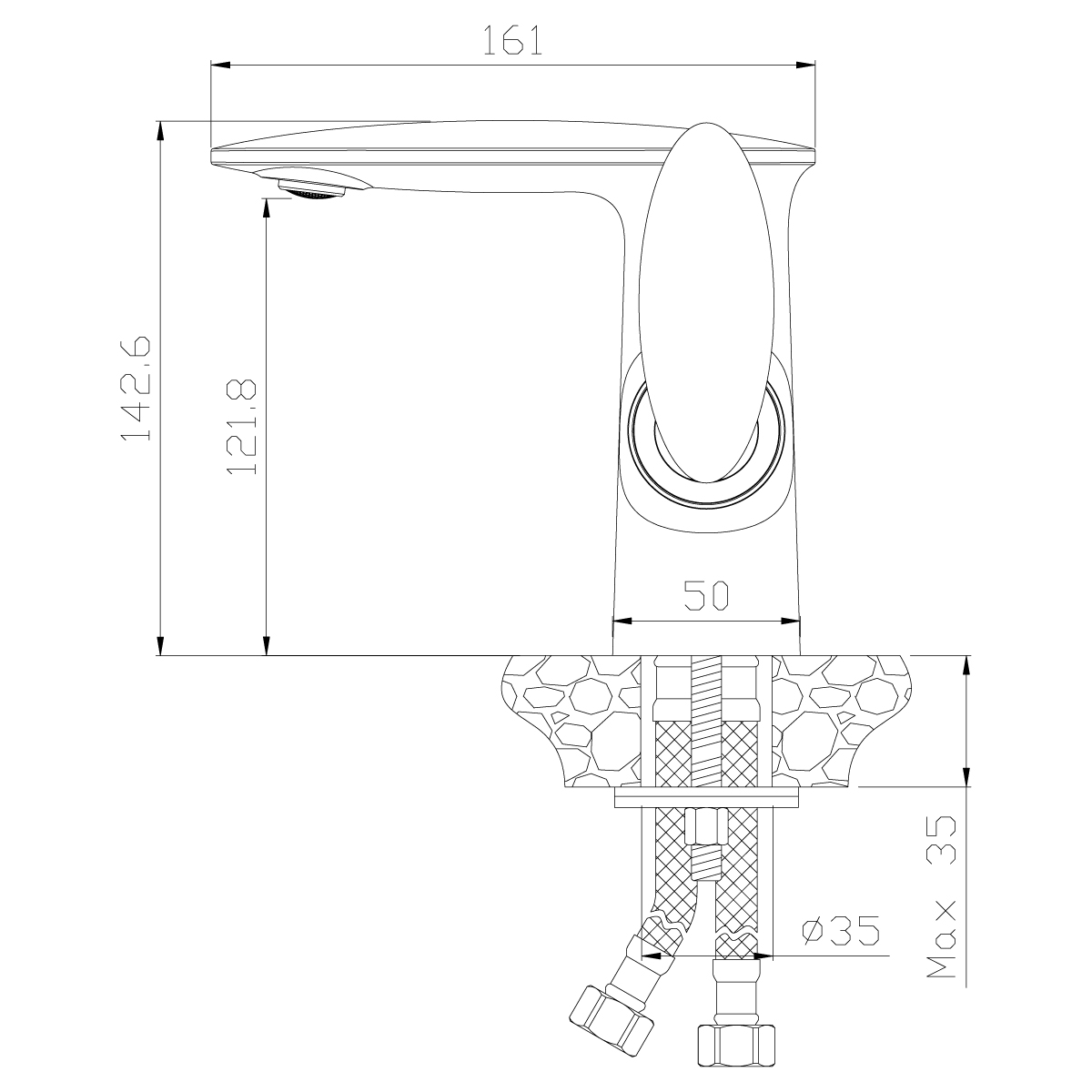 Смеситель для раковины Rossinka RS30 -11B с донным клапаном