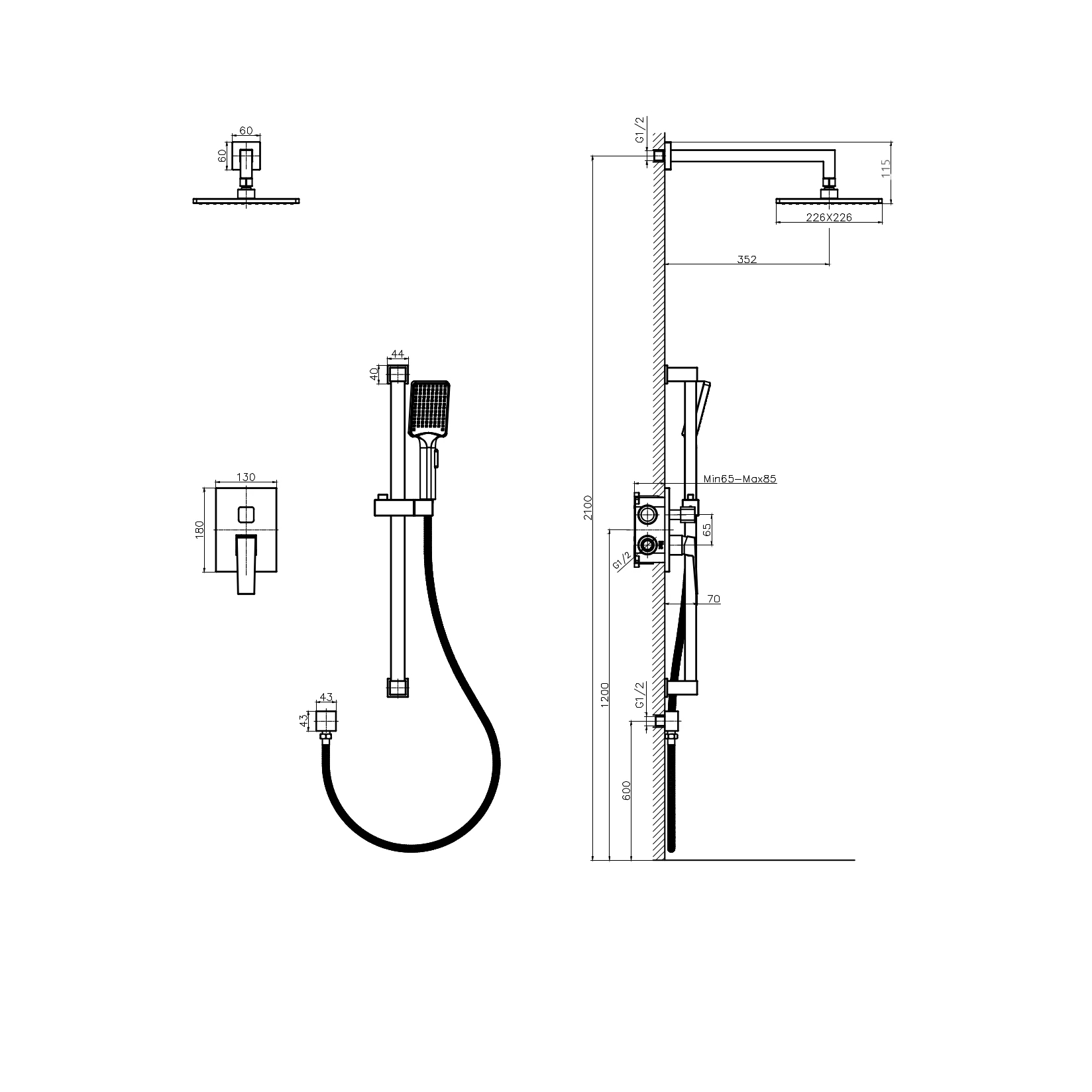 Душевой комплект Rush Thira TR3635-41Black С ВНУТРЕННЕЙ ЧАСТЬЮ, черный