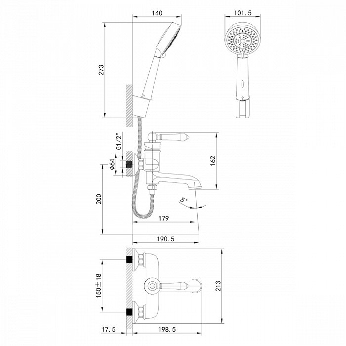 Смеситель для ванны с душем IDDIS Oxford OXFSB02i02