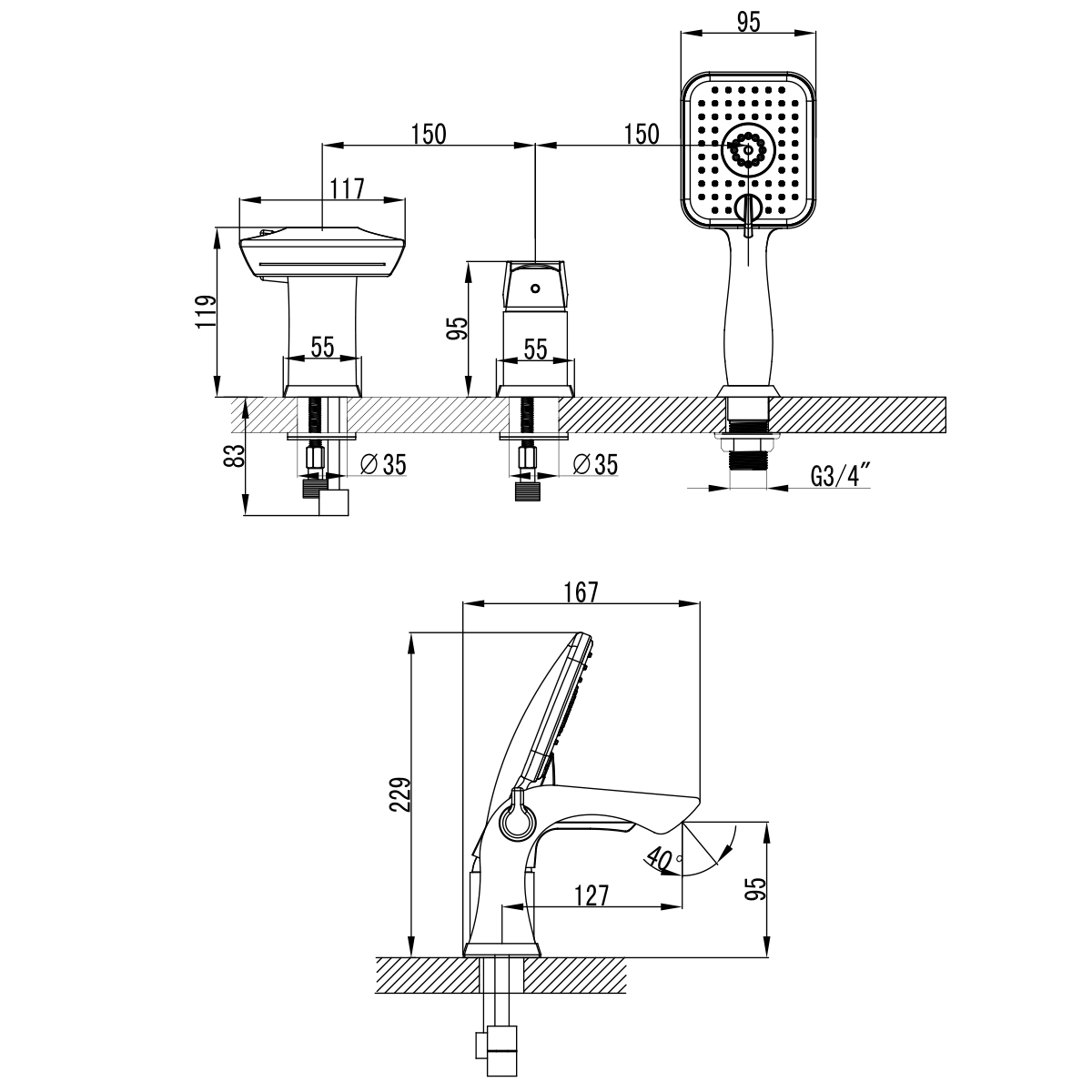 Смеситель на борт ванны Lemark Unit LM4545C