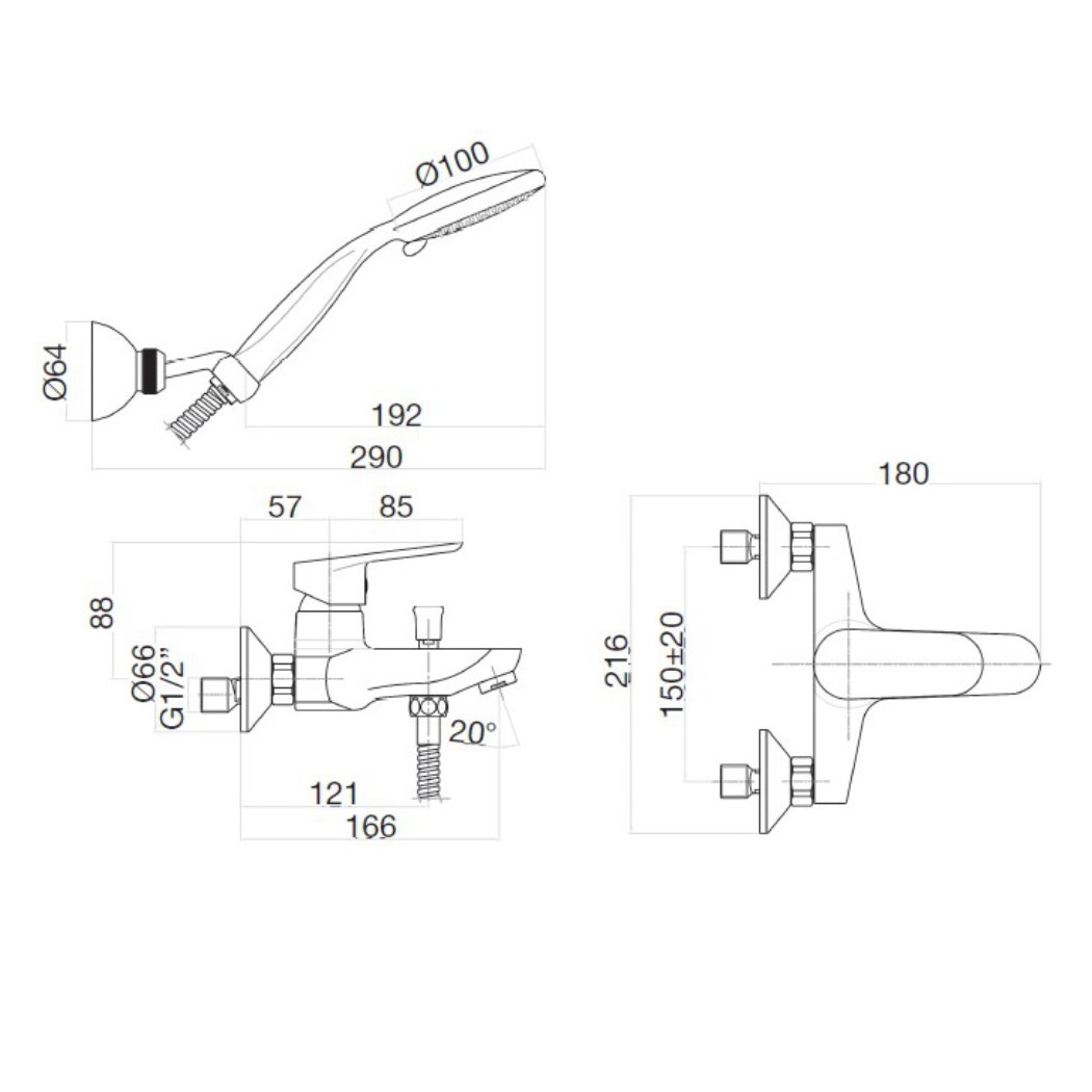 Смеситель для ванны с душем Webert Sax Evolution SE850101740