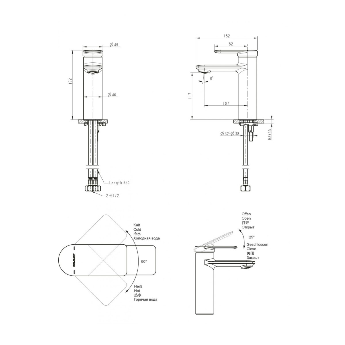 Смеситель для раковины Bravat Eddie F1369402BW-ENG черный