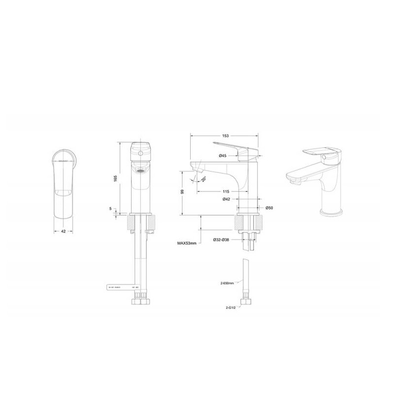 Смеситель для раковины Bravat Rhein F1429564BW-9-ENG матовый черный