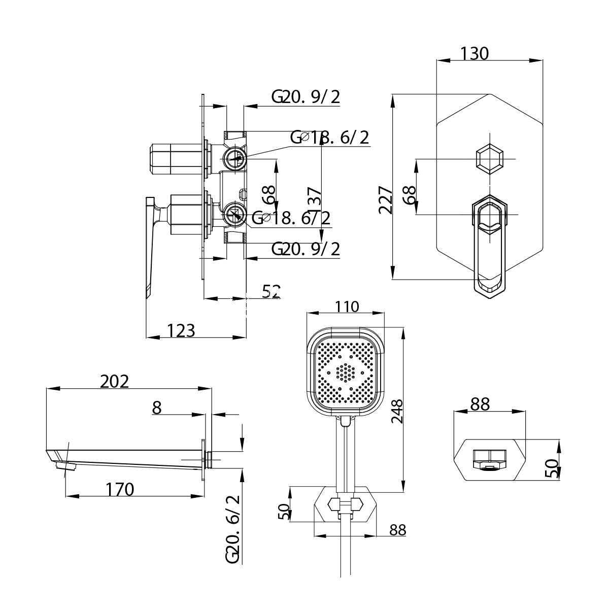 Душевой комплект Lemark Prizma LM3922C С ВНУТРЕННЕЙ ЧАСТЬЮ