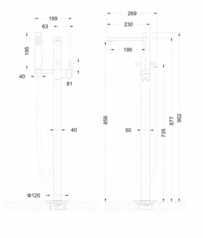 Напольный смеситель для ванны с душем Bravat Arc F66061C-B3-ENG хром