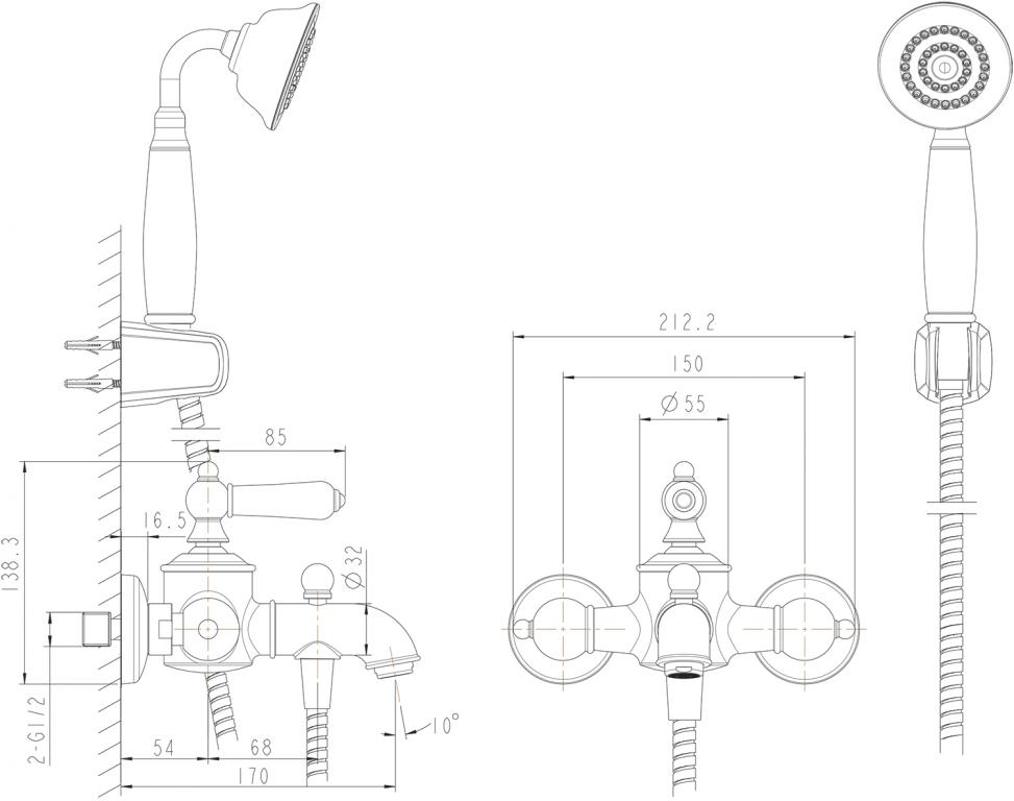 Смеситель для ванны с душем Bravat Art F675109G-B