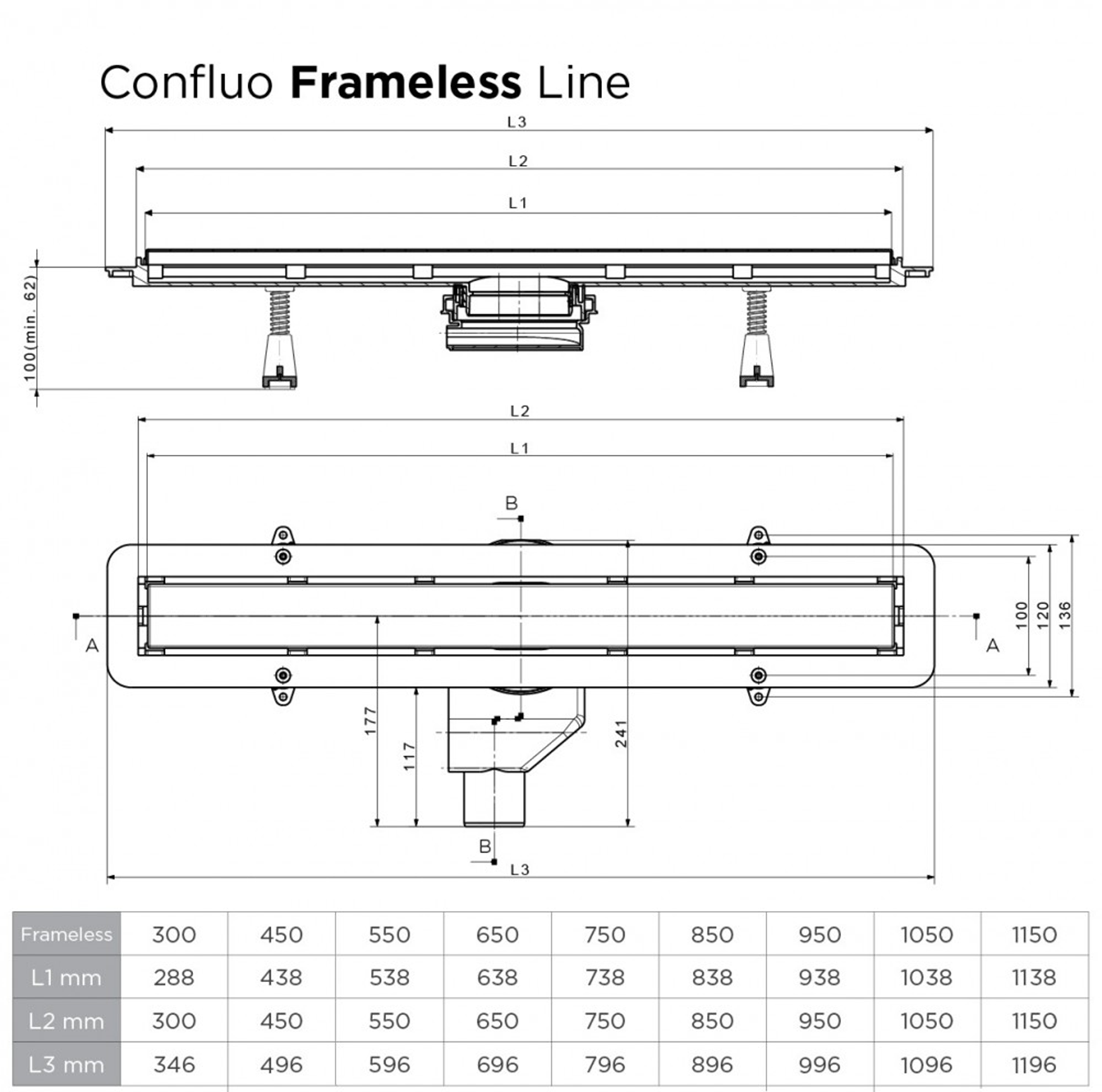 Душевой лоток Pestan Confluo Frameless Line 450 матовый хром