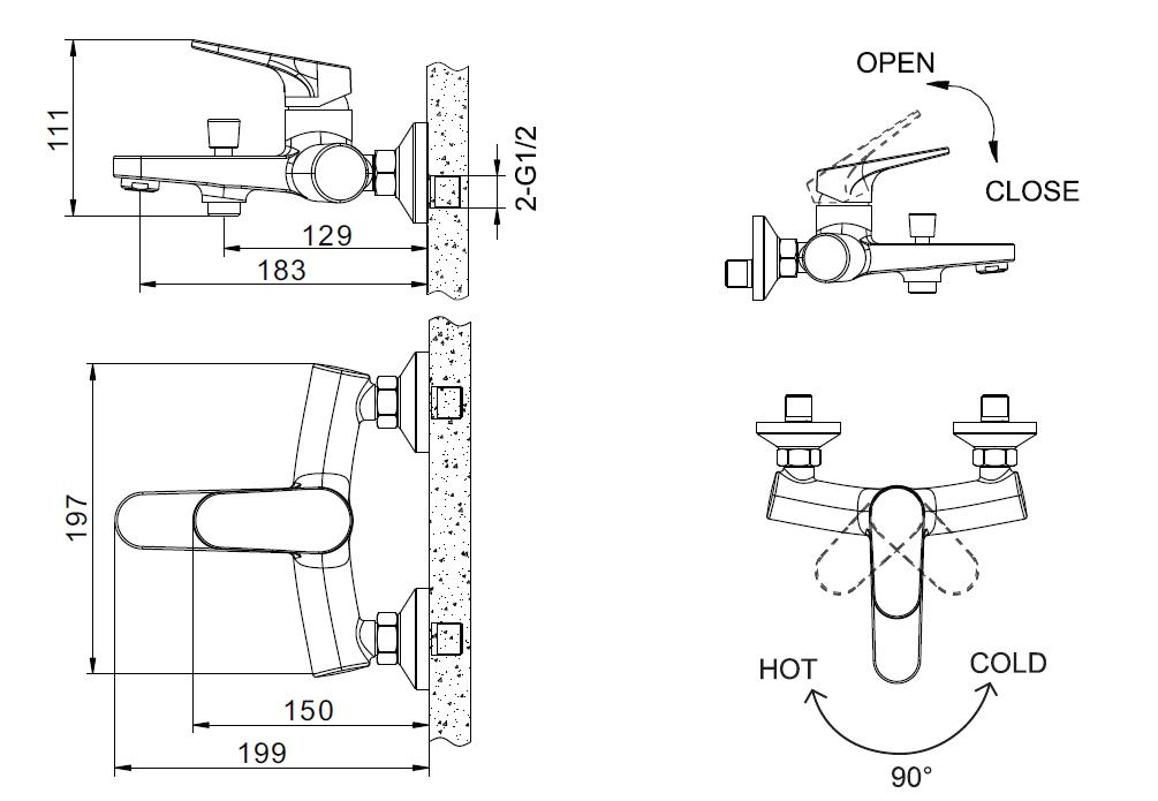 Смеситель для ванны с душем Bravat Eler F6191238CP-01