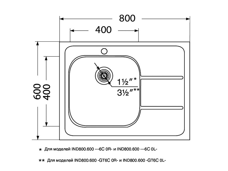 Мойка кухонная Ukinox Иннова IND800.600 -GT6C 0R-