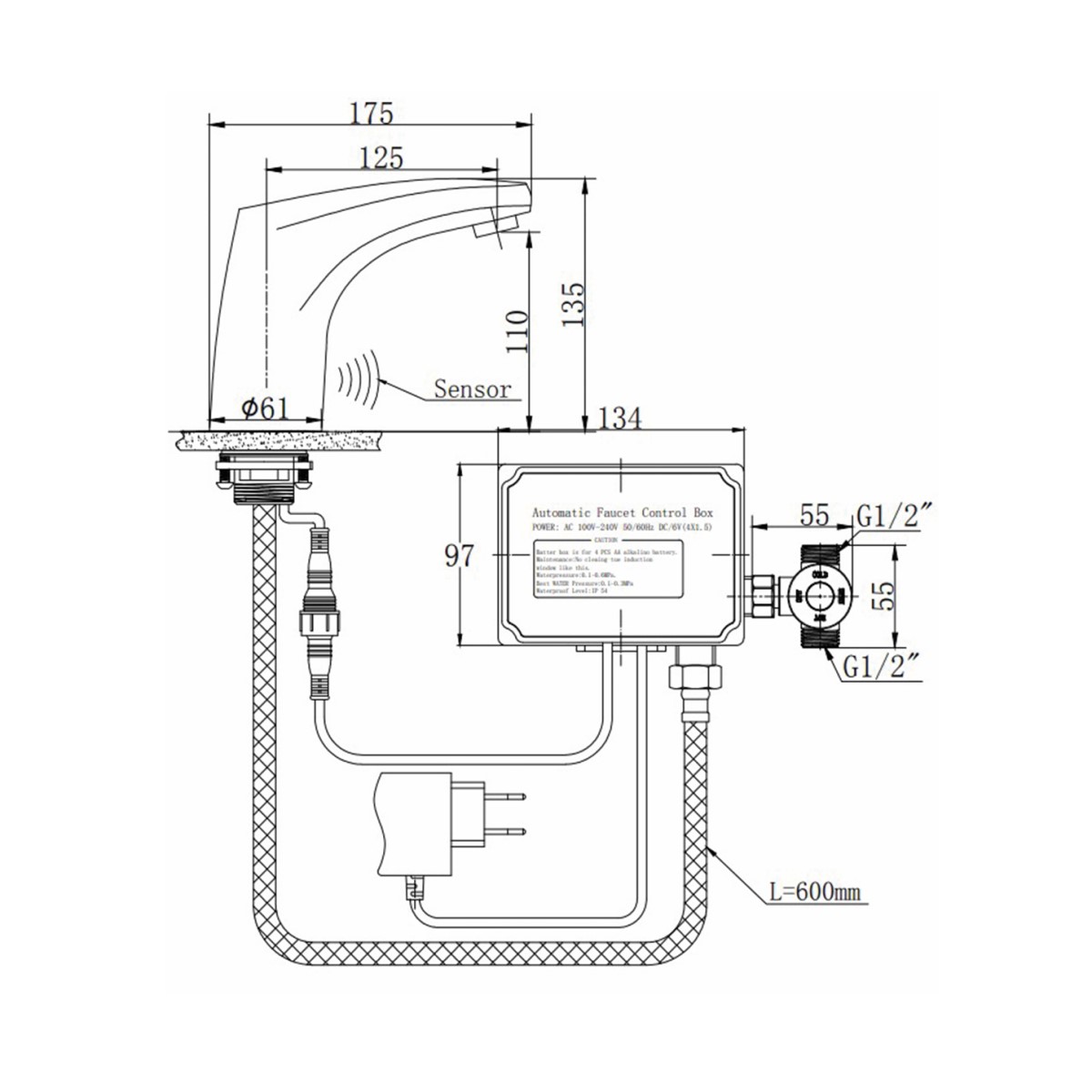 Смеситель для раковины Raiber Sensor RSF88121 сенсорный, хром