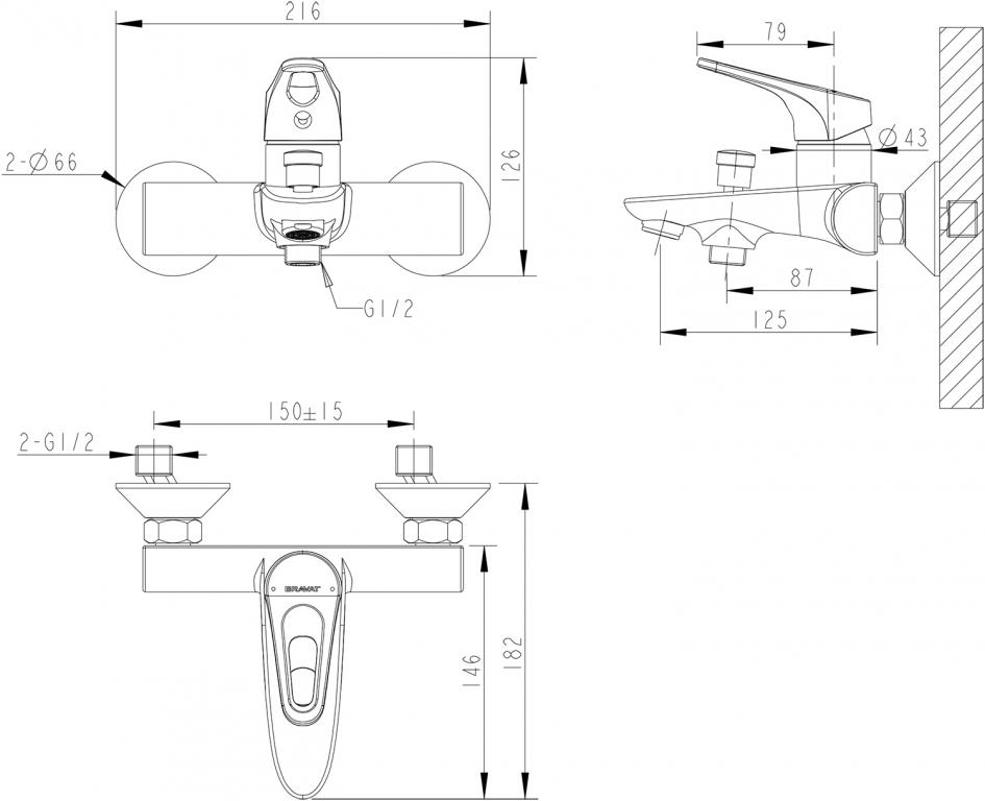 Смеситель для ванны с душем Bravat Drop-D F648162C-01