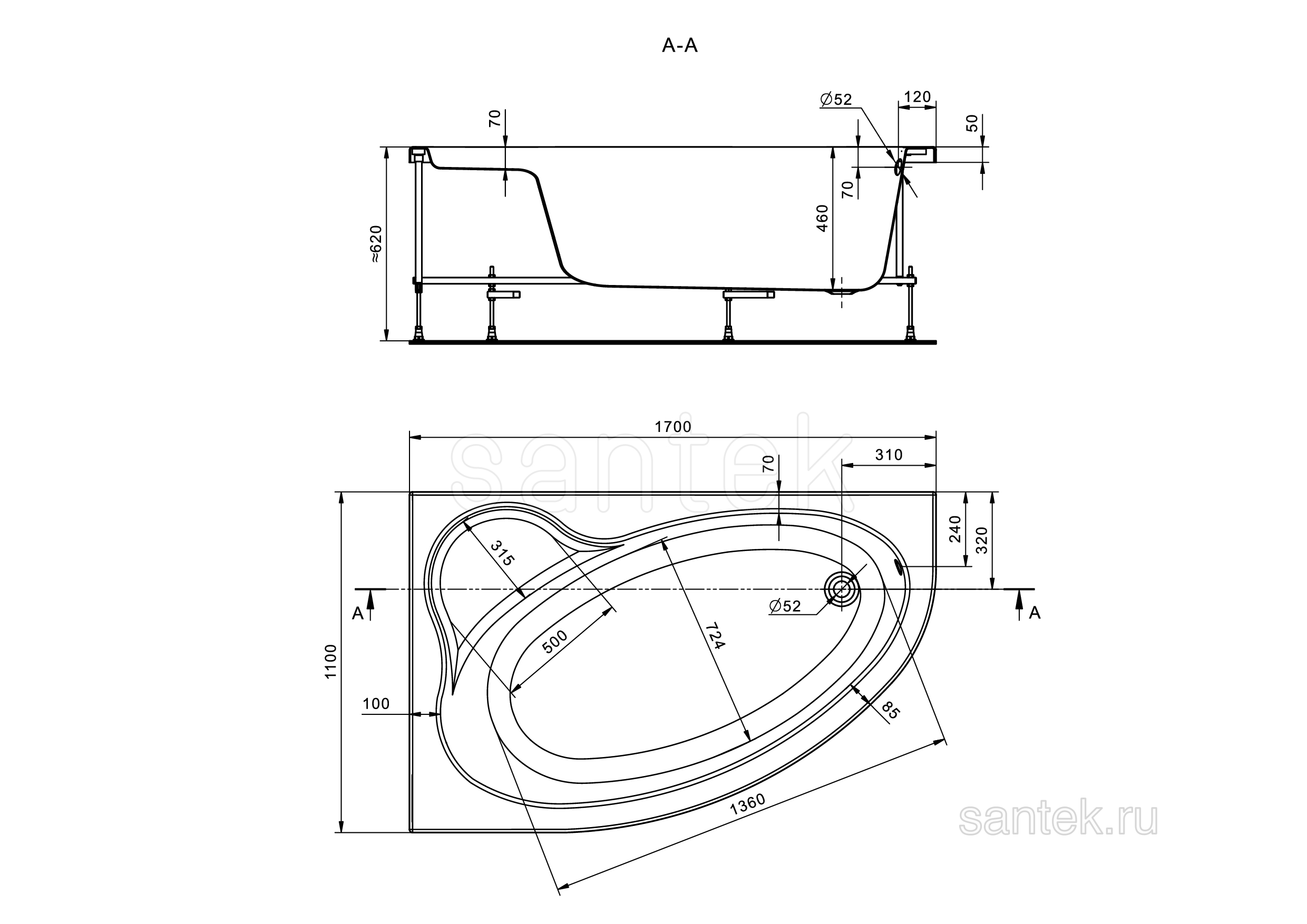 Акриловая ванна Santek Эдера 1WH111995 170х110 L