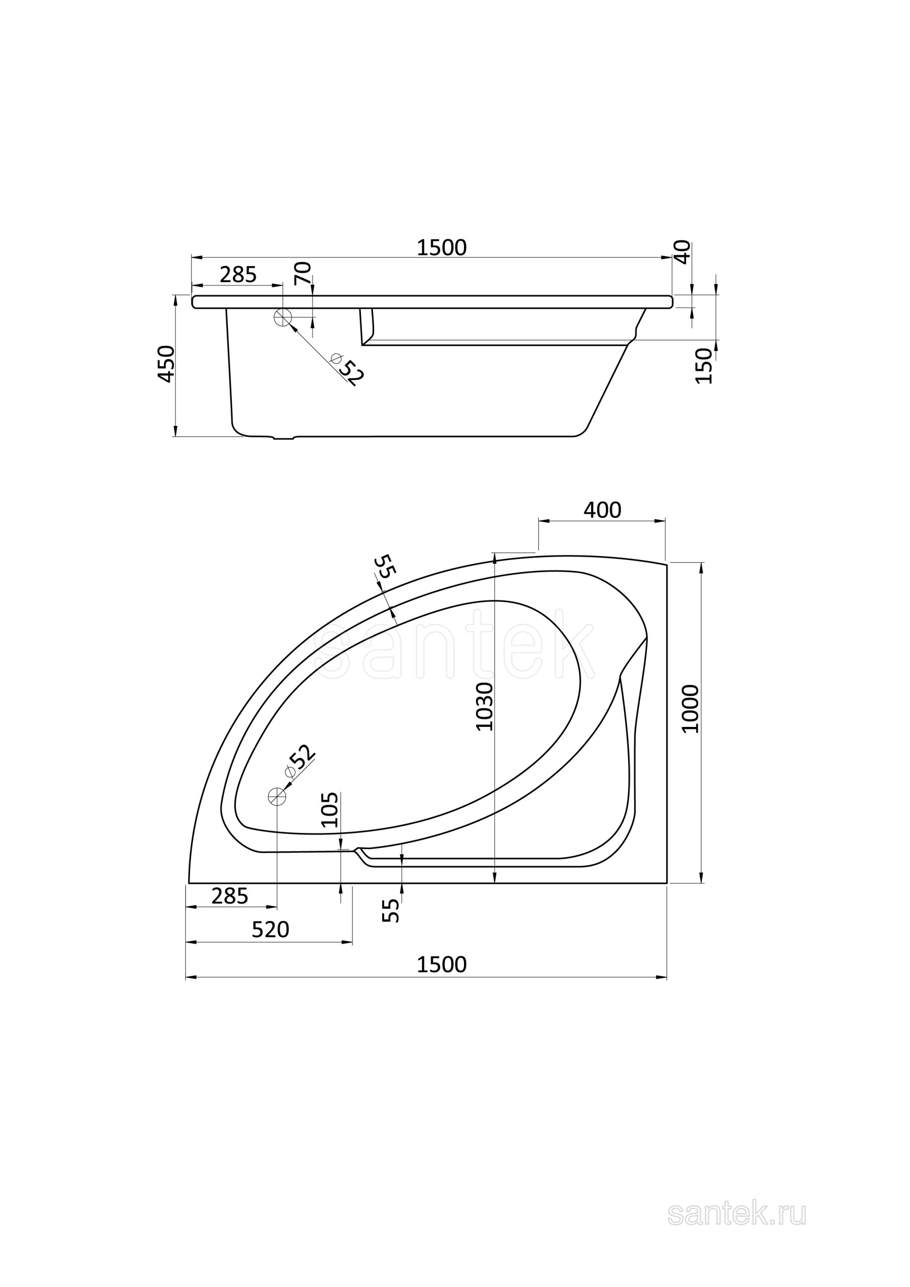 Акриловая ванна Santek Гоа 1WH112033 150х100 L