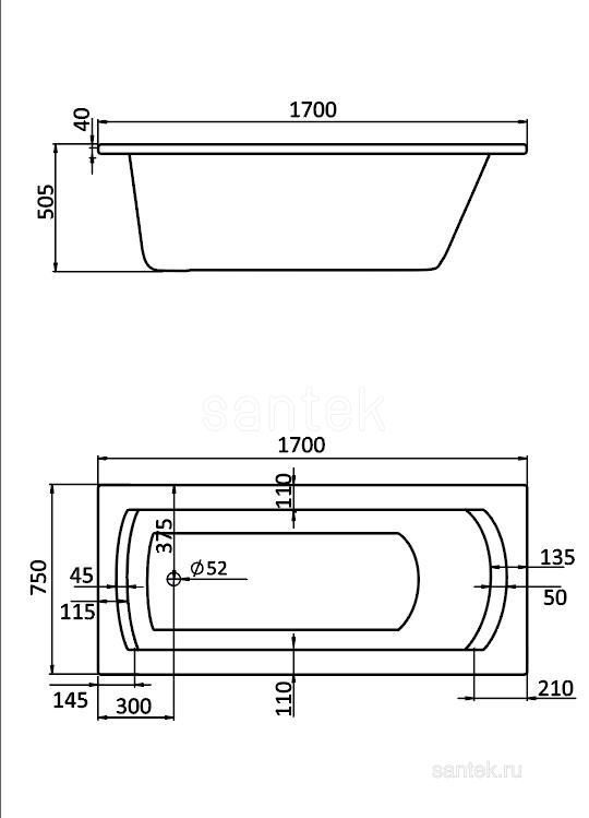 Акриловая ванна Santek Монако XL 1WH111980 170х75