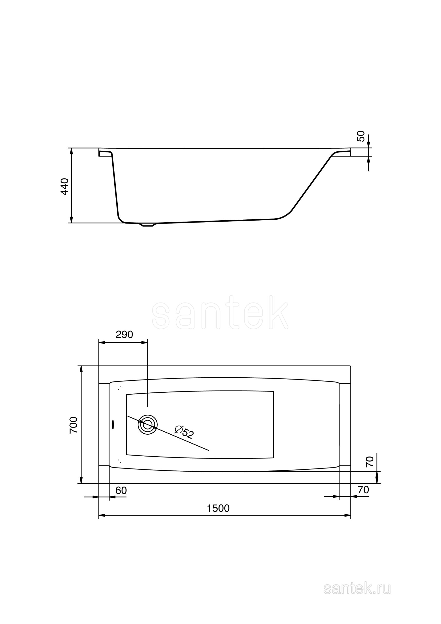 Акриловая ванна Santek Санторини 1WH302497 150х70