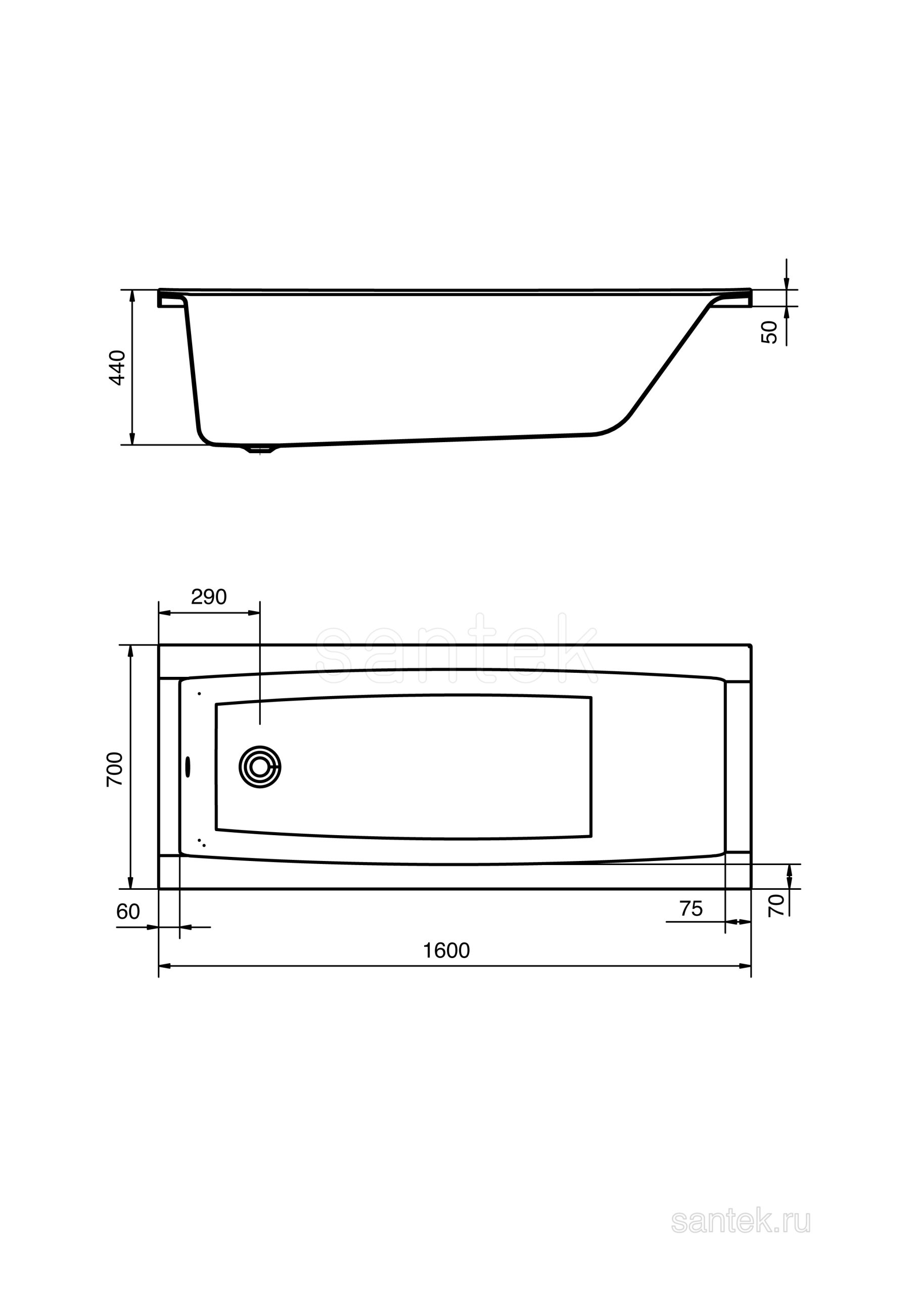 Акриловая ванна Santek Санторини 1WH302494 160х70