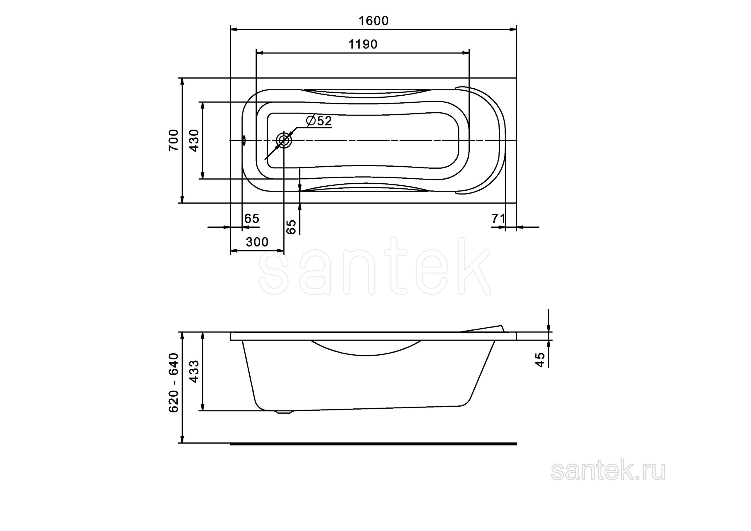 Акриловая ванна Santek Тенерифе 1WH302357 160х70