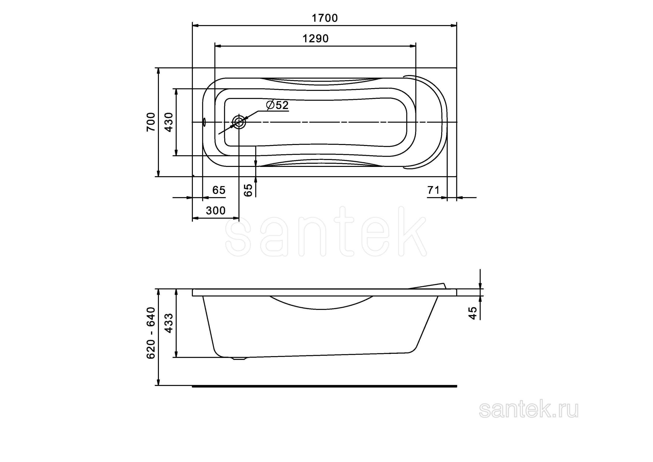 Акриловая ванна Santek Тенерифе 1WH302207 170х70