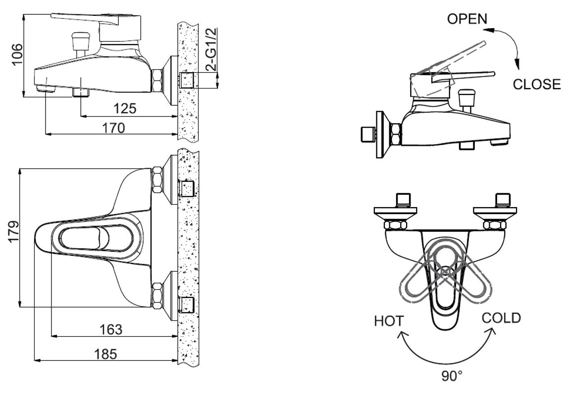 Смеситель для ванны с душем Bravat Loop F6124182CP-01