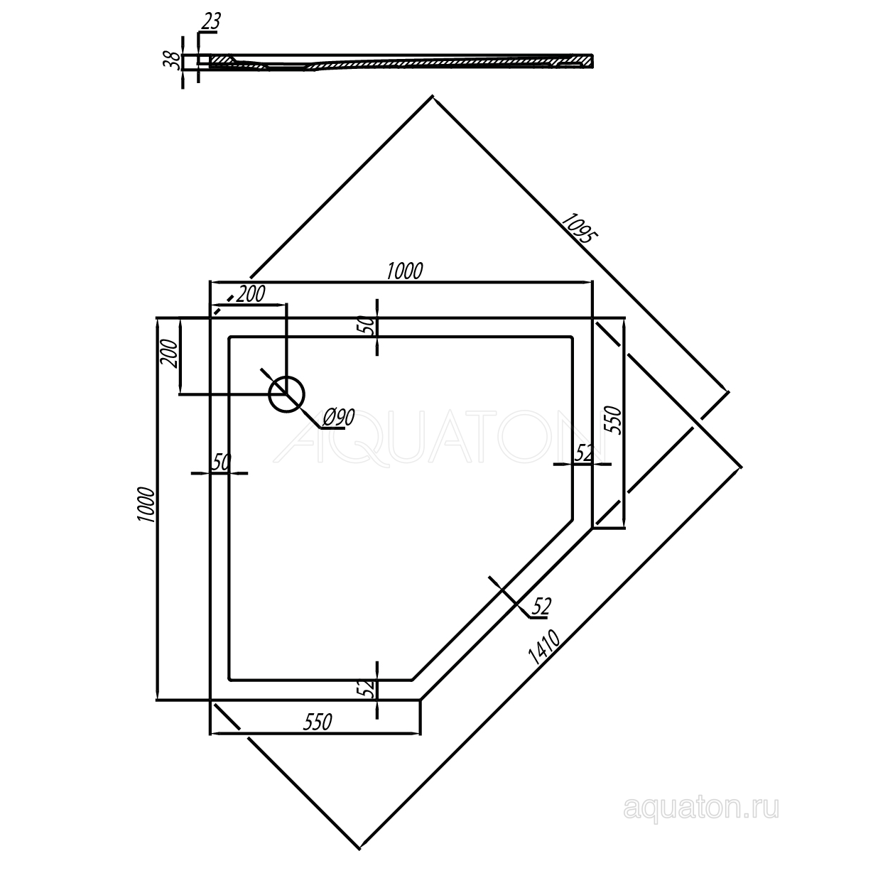 Поддон для душа AQUATON Калифорния 100x100 пятиугольный