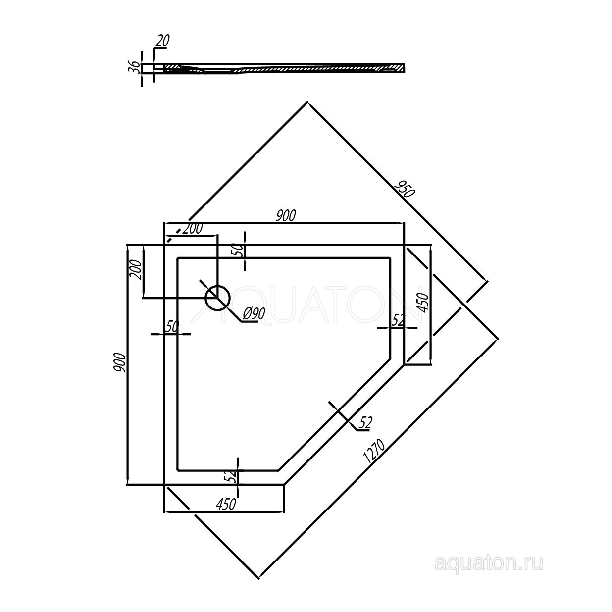 Поддон для душа AQUATON Калифорния 90x90 пятиугольный