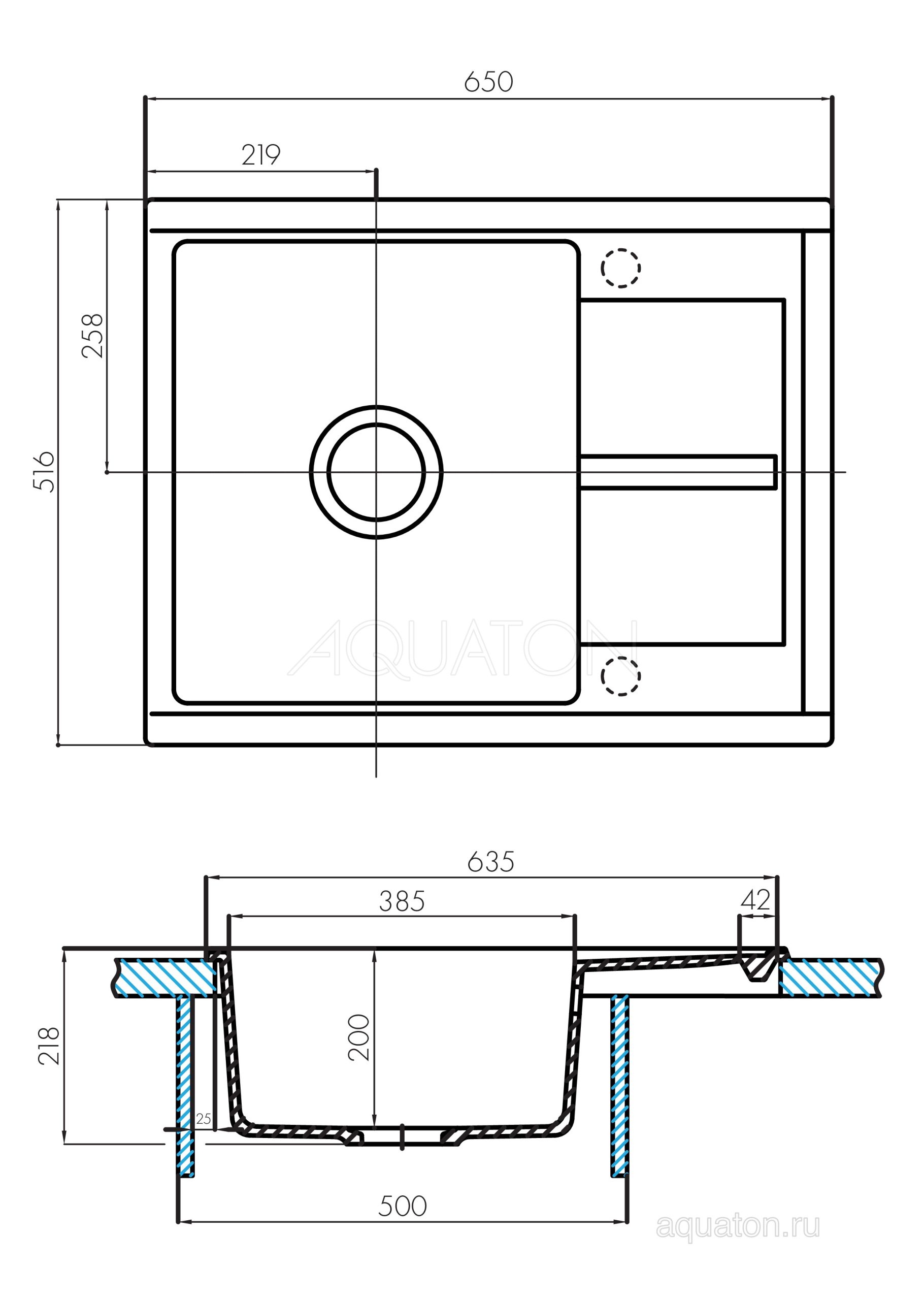 Мойка кухонная AQUATON Делия 65 графит