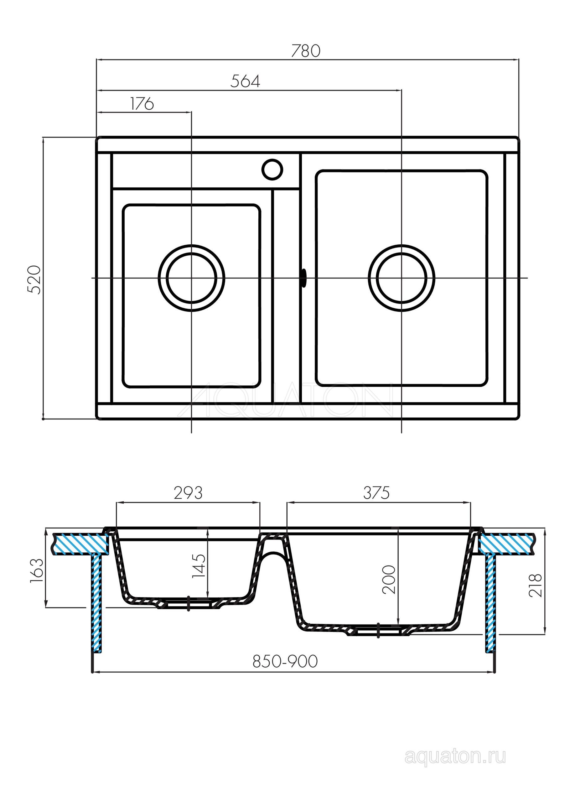 Мойка кухонная AQUATON Делия 78 DBL серая