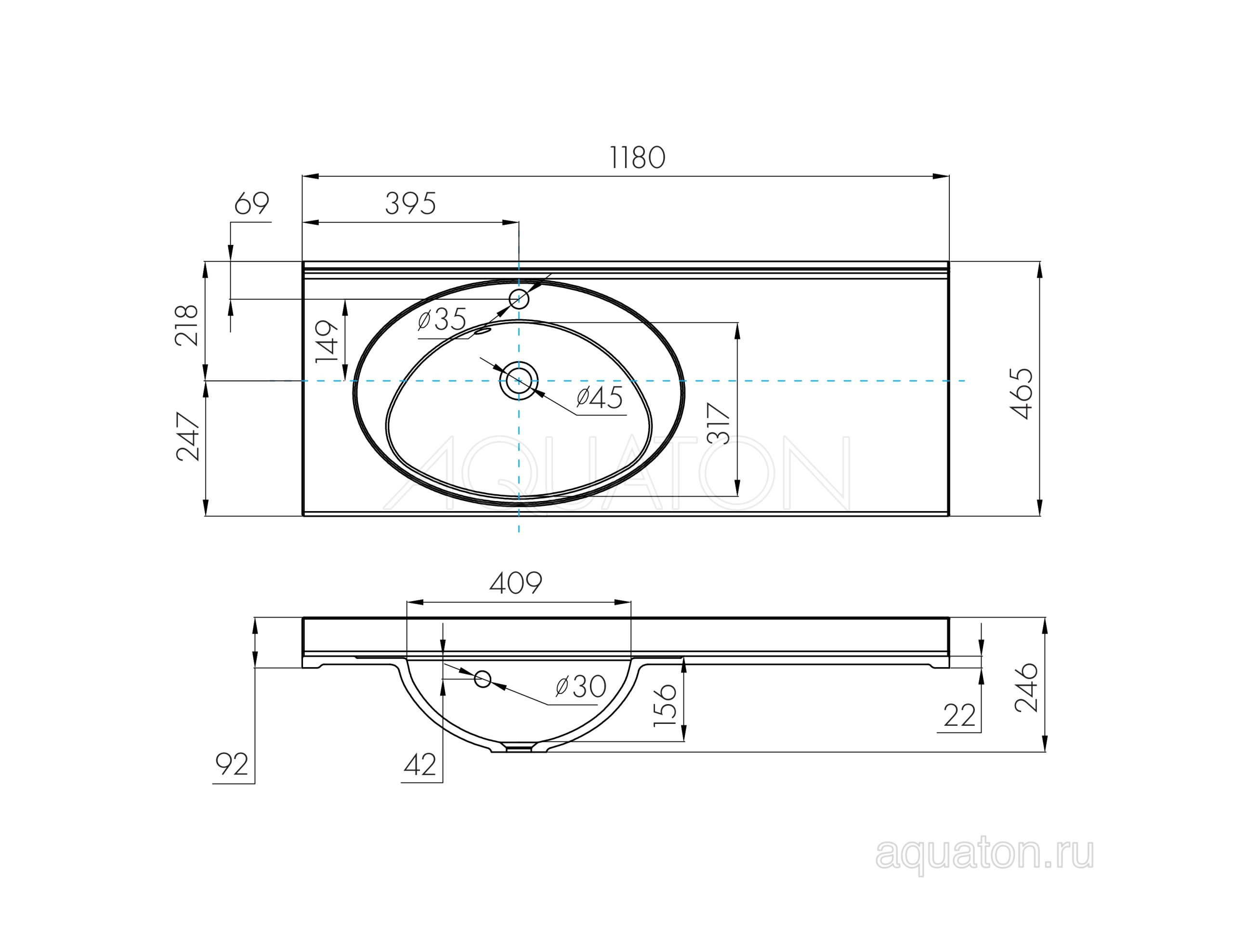 Мебельная раковина AQUATON Отель 120 L с навесами и диспенсером