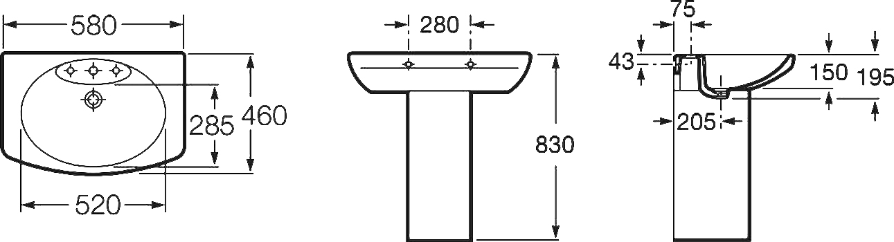 Раковина Roca Dama senso Dama Senso 327512000 58 см, с пьедесталом