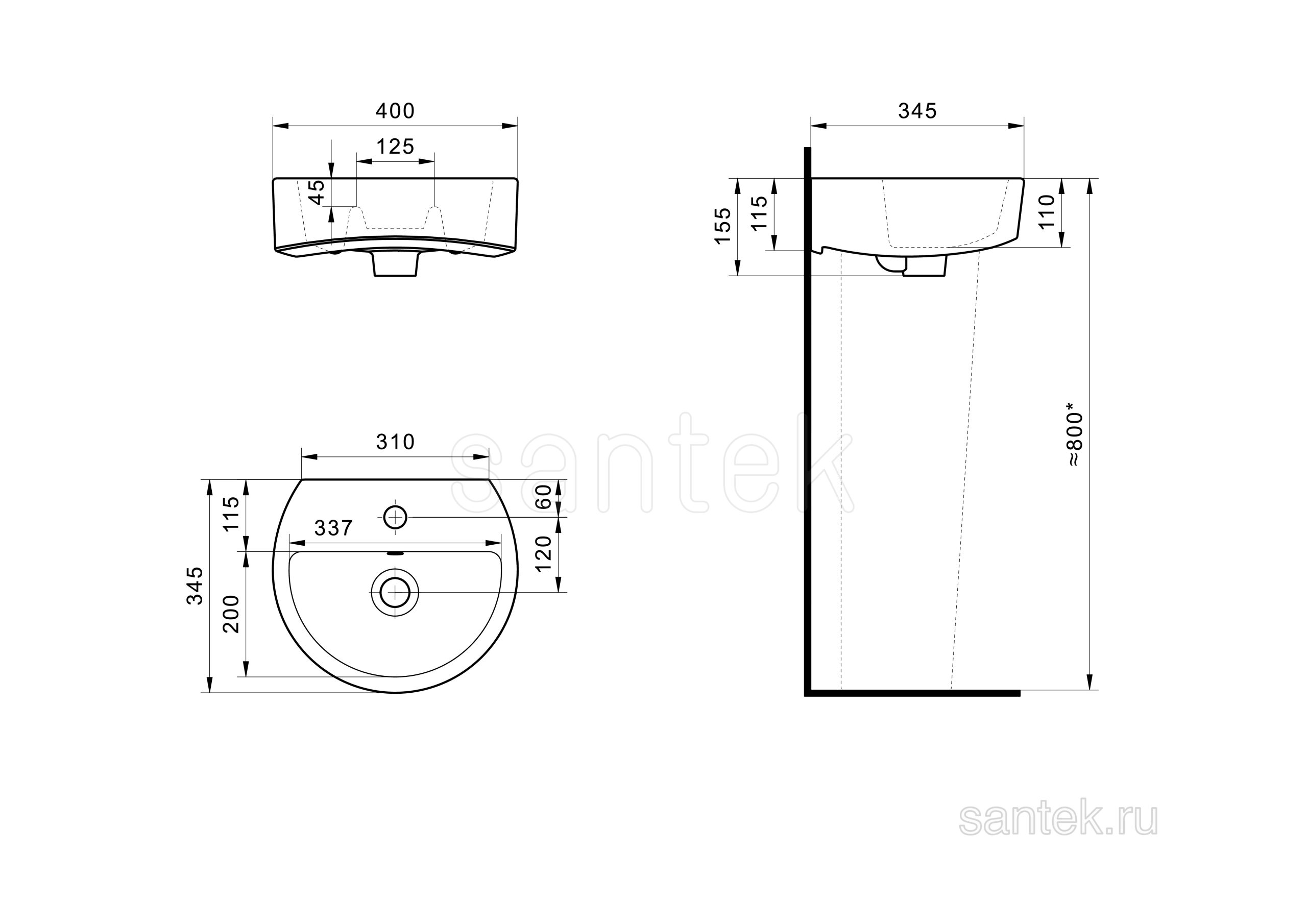 Рукомойник Santek Аллегро 1WH301950 40