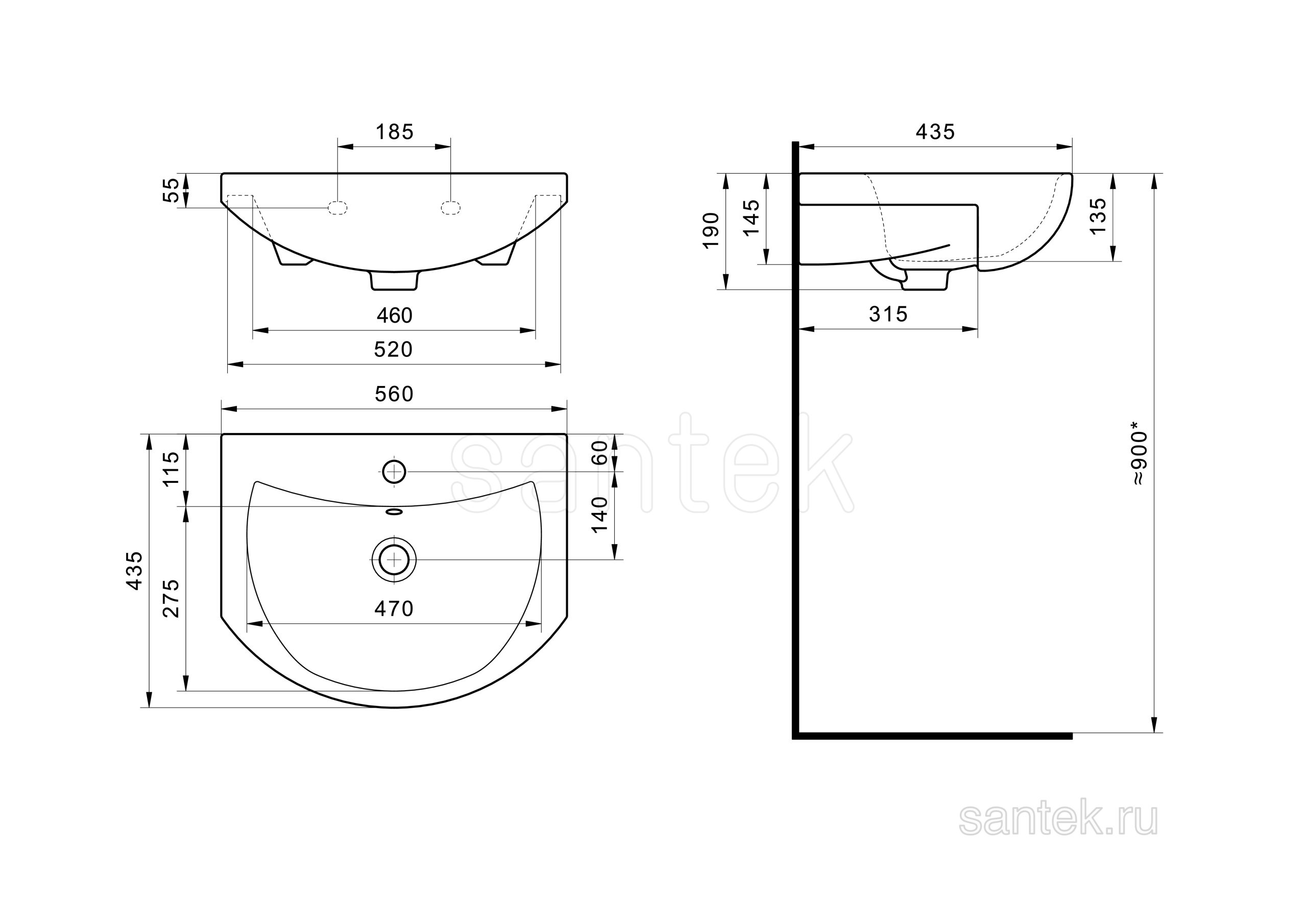 Раковина Santek Балтика 1WH501702 55