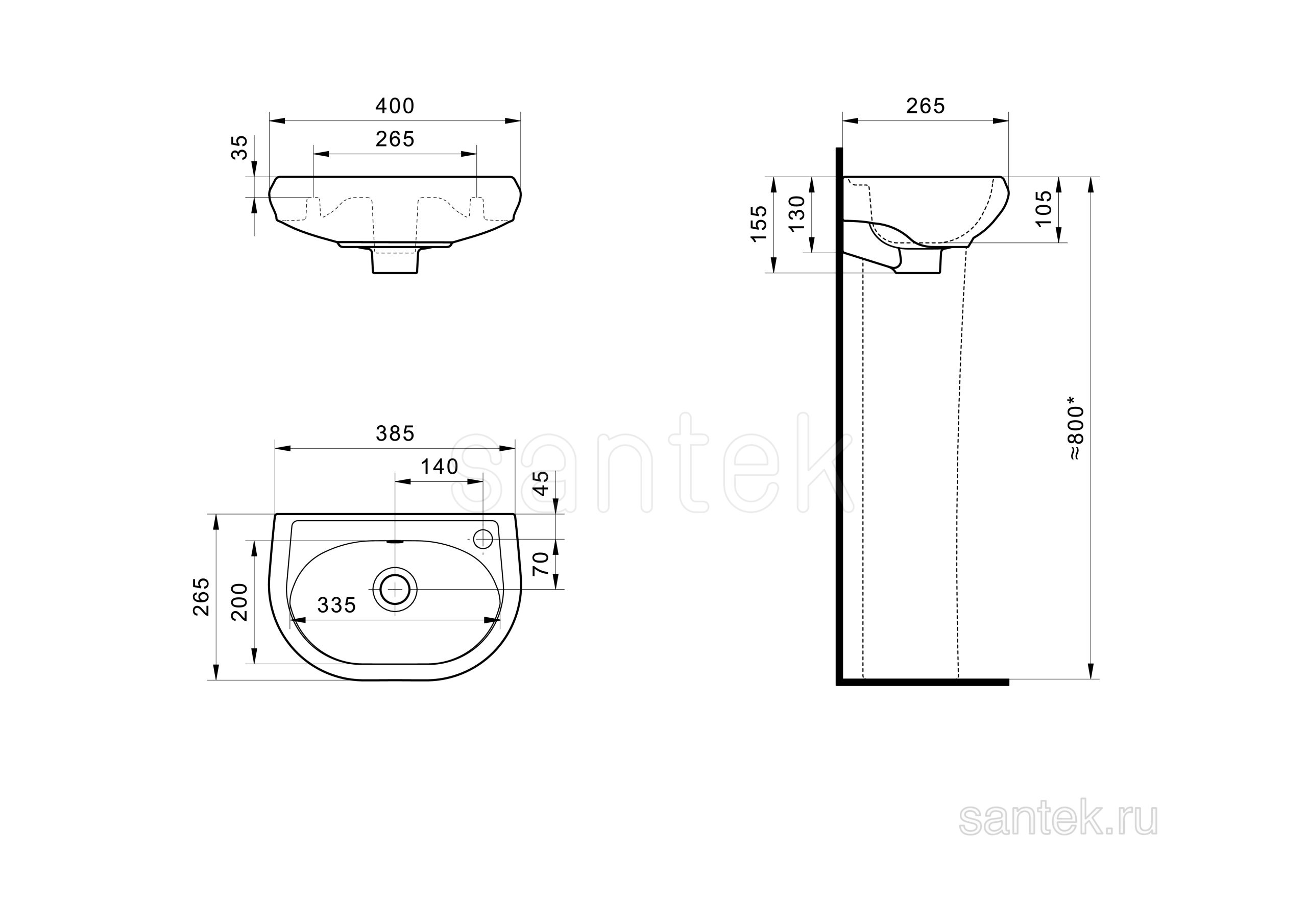 Рукомойник Santek Бриз 1WH110445 40, R