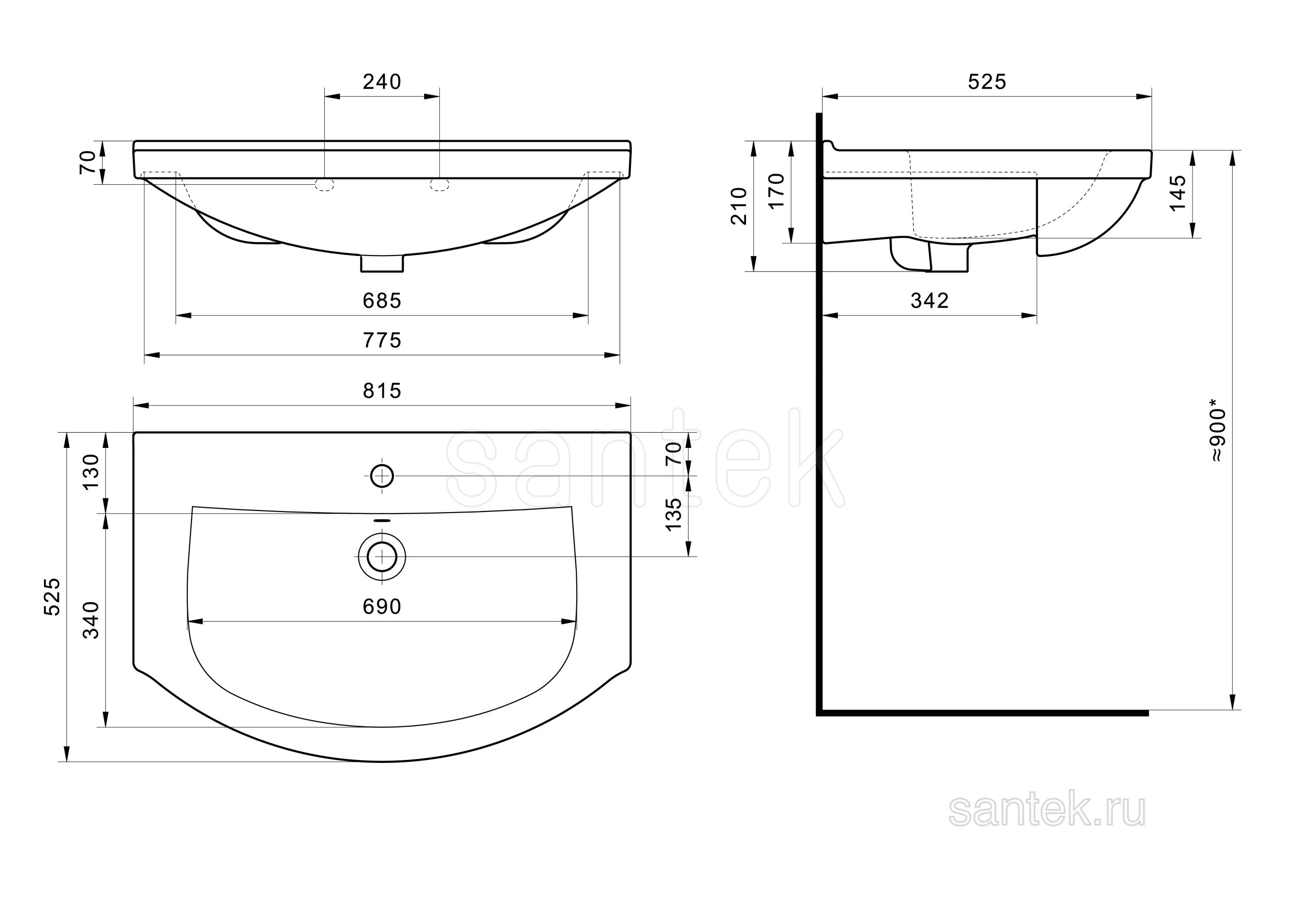 Раковина Santek Эльбрус 1WH109653 80