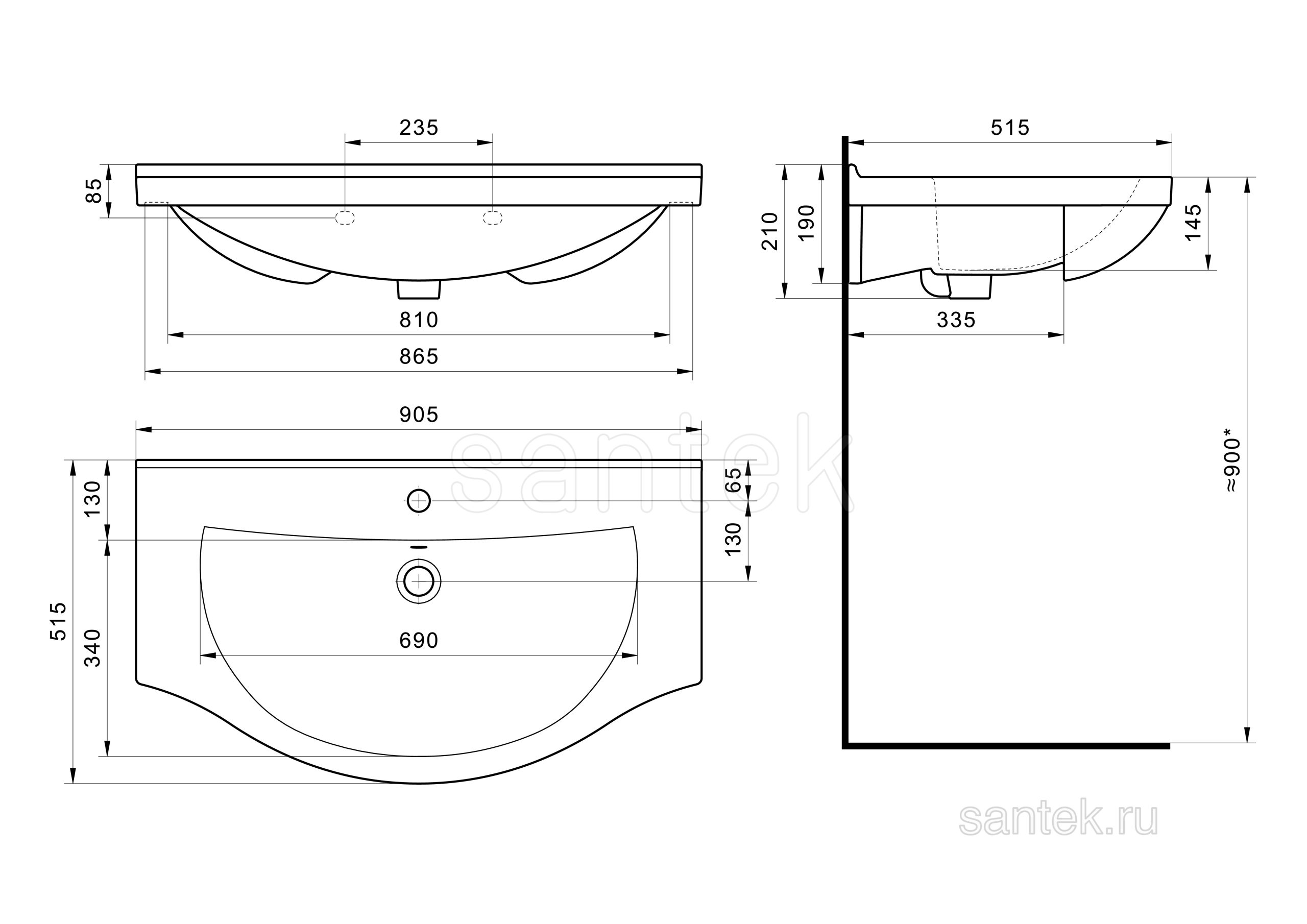 Раковина Santek Эльбрус 1WH110790 90