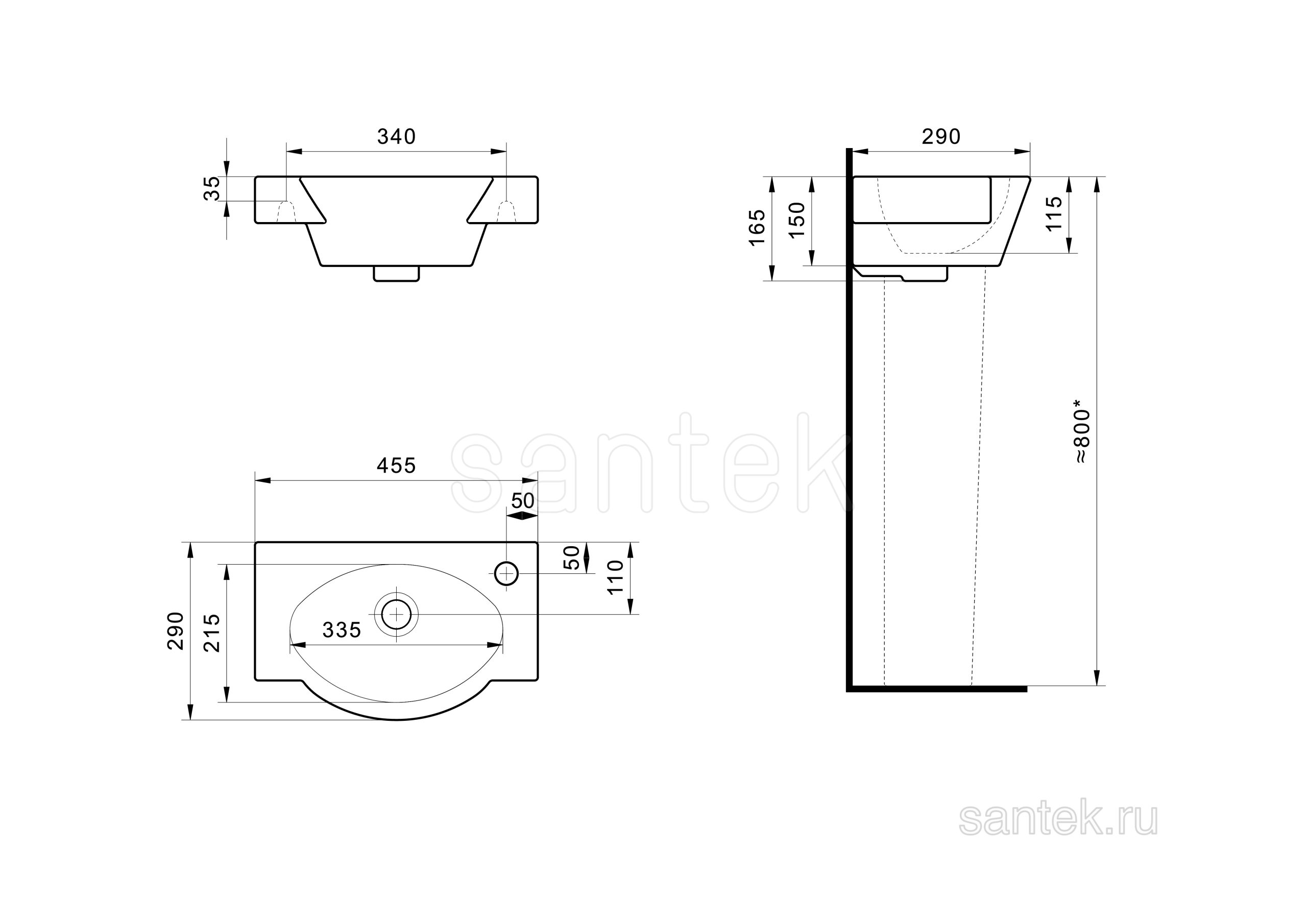 Рукомойник Santek Форум 1WH110545 45, R