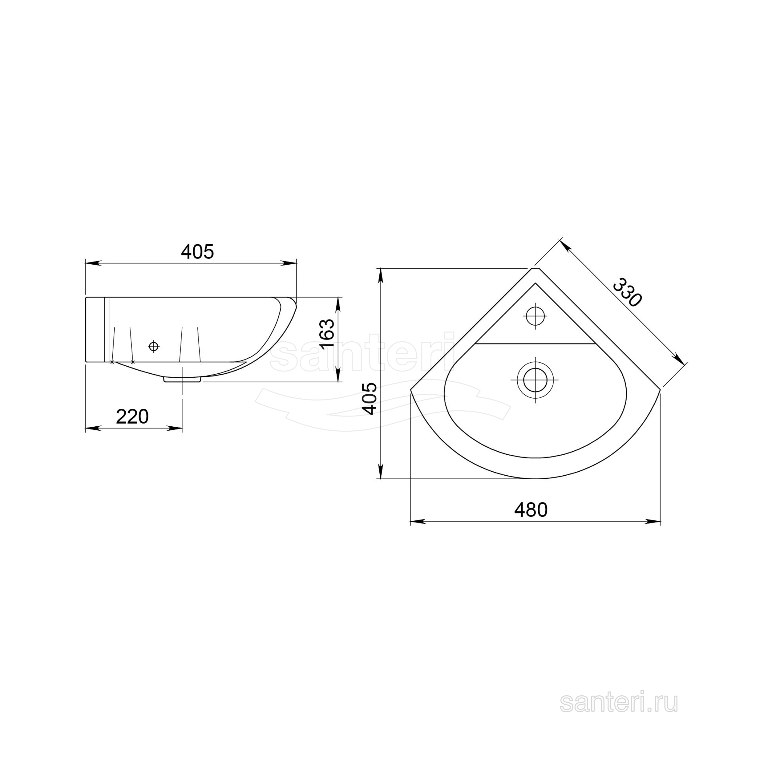 Раковина Santeri Радиан угловая, на одно отверстие