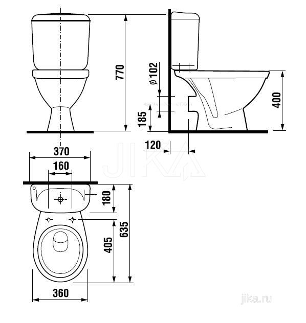 Унитаз-компакт Jika Lyra 2423.6 горизонтальный выпуск, без крышки