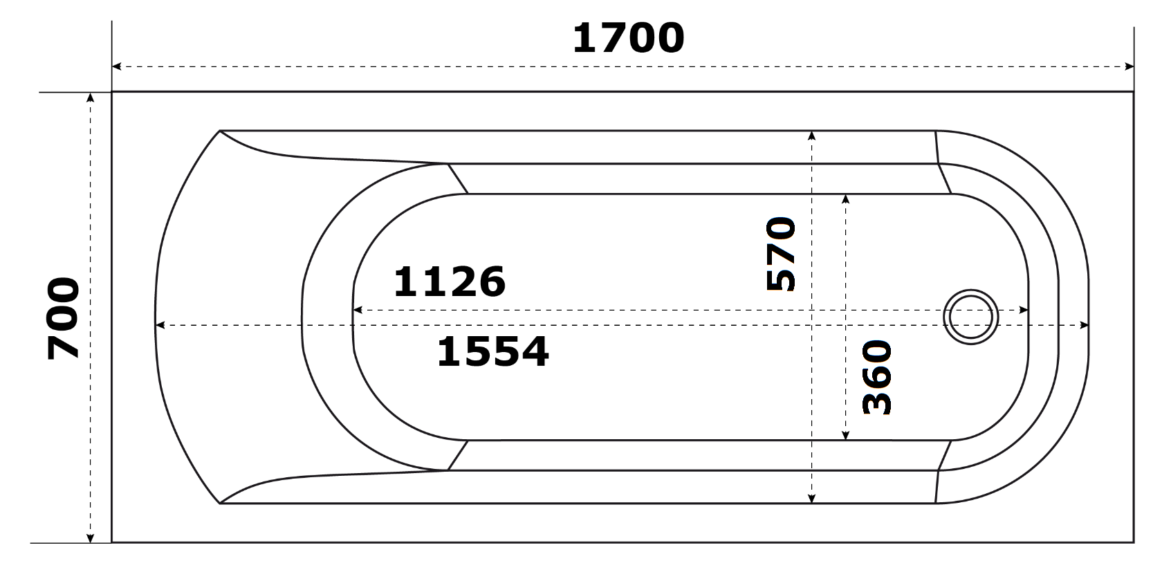 Акриловая ванна STWORKI Ольборг 170x70 см, с каркасом