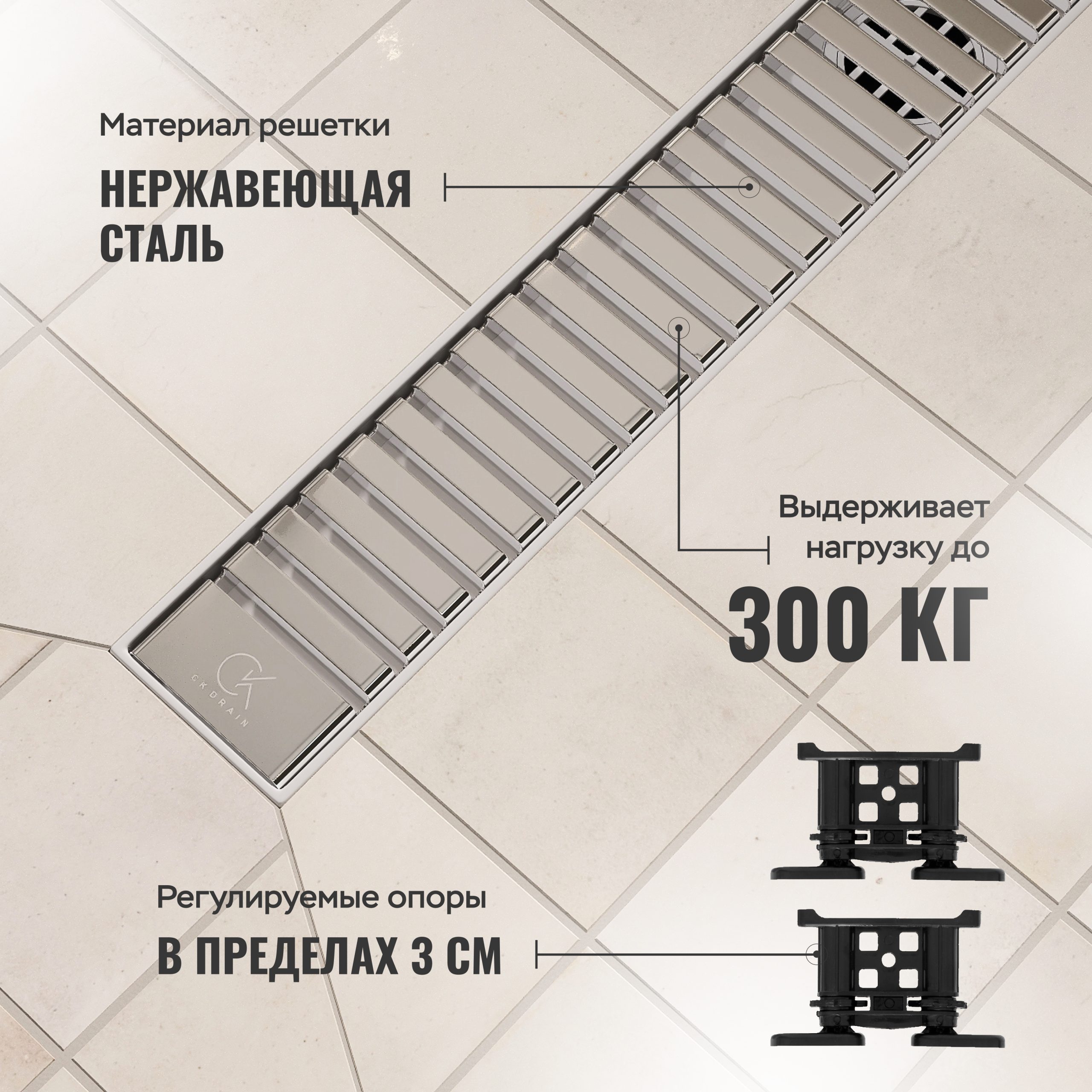 Душевой лоток CK DRAIN AQPP01-60 Steel 60 см, из нержавеющей стали, дизайн решетка из нержавеющей стали